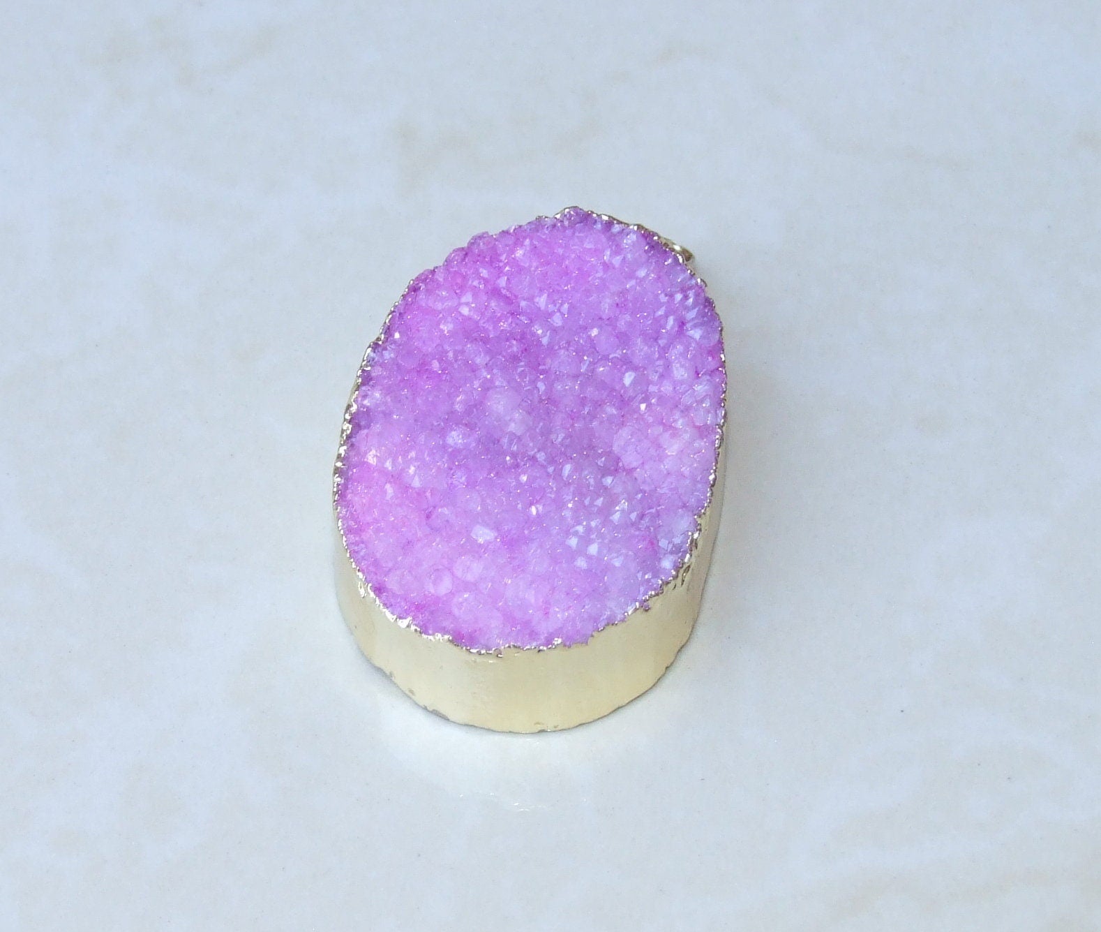 Purple Druzy Pendant, Agate Slice, Geode Pendant, Gemstone Pendant, Druzy Necklace, Druzy Quartz, Large Geode, 32mm x 45mm - 9064 - EDGBeadsandGems