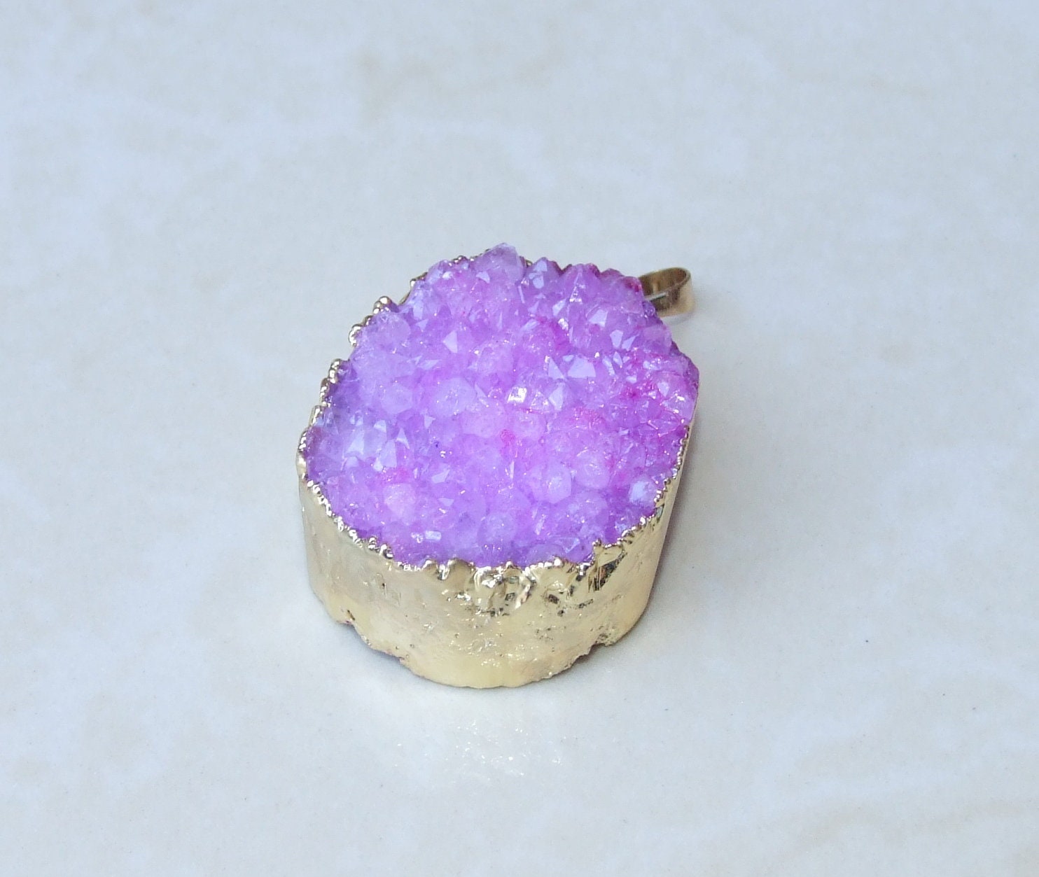 Purple Druzy Pendant, Agate Slice, Geode Pendant, Gemstone Pendant, Druzy Necklace, Druzy Quartz, Large Geode, 30mm x 38mm - 9069 - EDGBeadsandGems