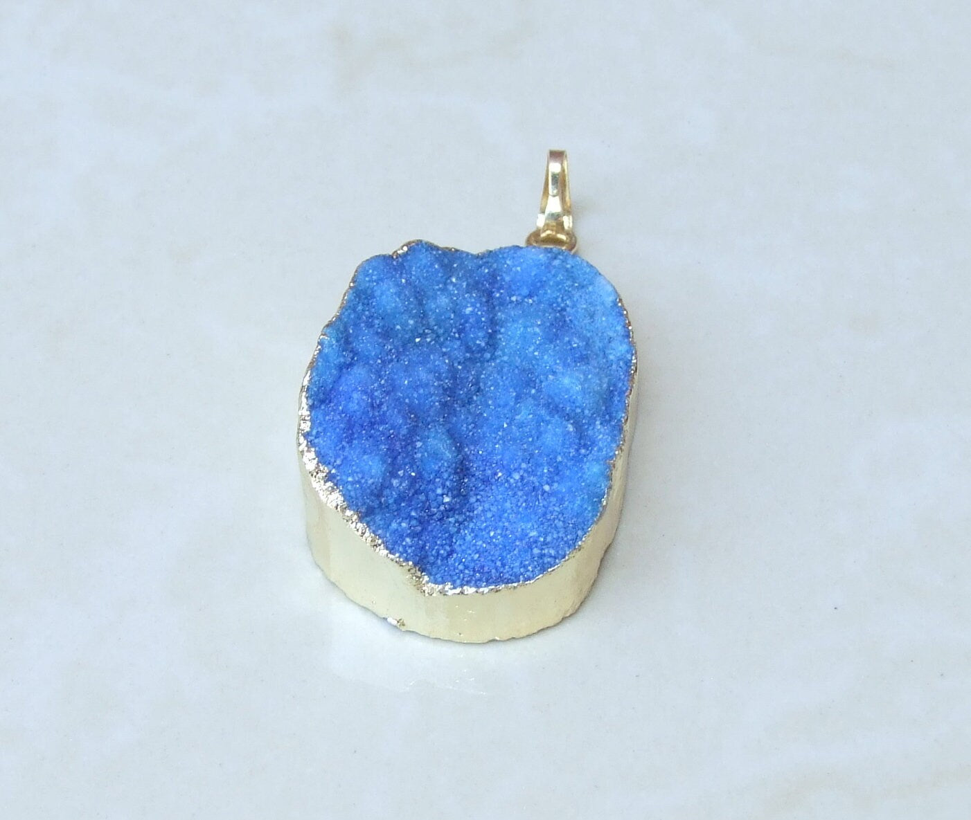 Blue, Druzy Pendant, Agate Slice, Geode Pendant, Gemstone Pendant, Druzy Bracelet, Druzy Quartz, Large Geode, - 26mm x 40mm - 9082 - EDGBeadsandGems