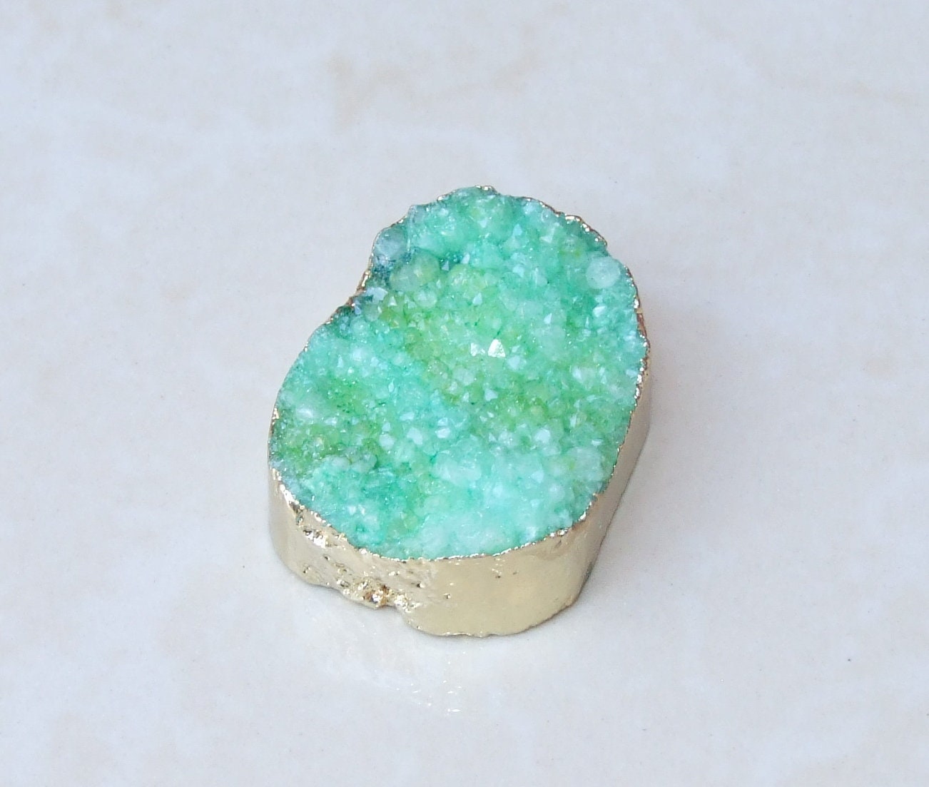 Green Druzy Pendant, Agate Slice, Geode Pendant, Gemstone Pendant, Druzy Bracelet, Druzy Quartz, Large Geode, 24mm x 37mm - 9094 - EDGBeadsandGems