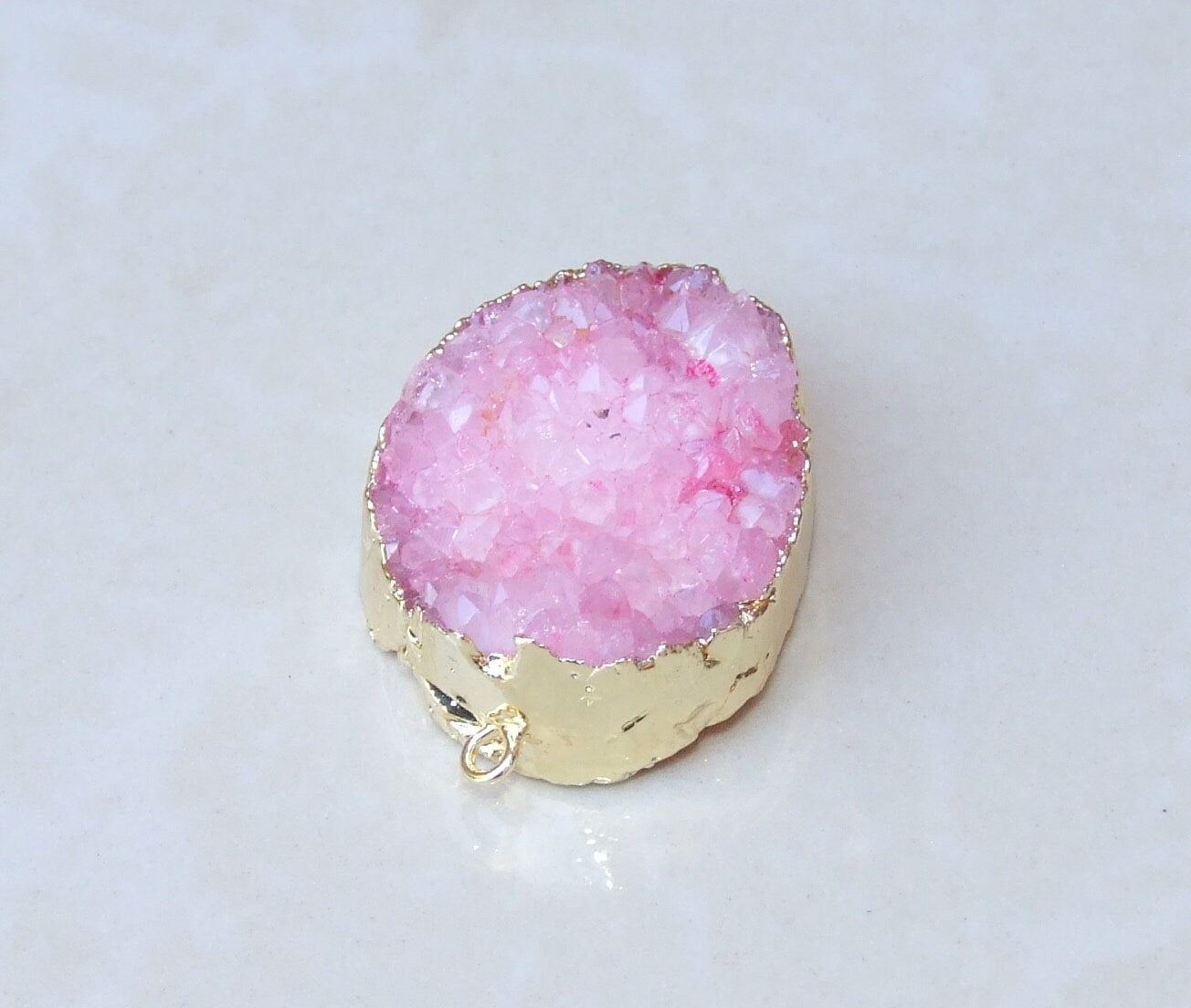 Pink, Druzy Connector, Geode Connector, Agate Slice, Geode Pendant, Gemstone Pendant, Druzy Bracelet, Druzy Quartz - 25mm x 31mm - 9109 - EDGBeadsandGems