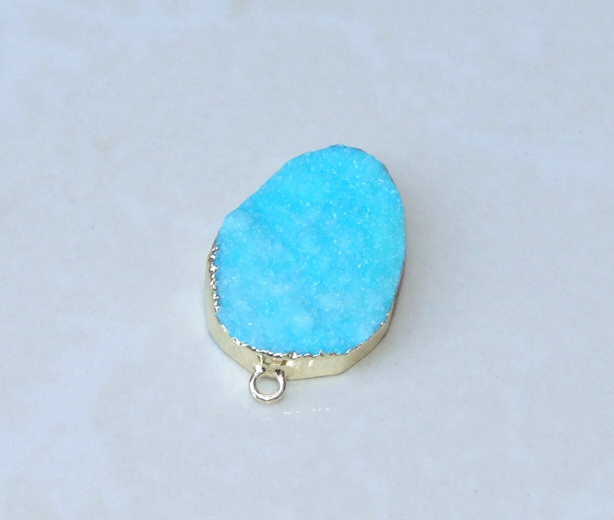 Blue, Druzy Connector, Geode Connector, Agate Slice, Geode Pendant, Gemstone Pendant, Druzy Bracelet, Druzy Quartz, - 20mm x 29mm - 9124 - EDGBeadsandGems
