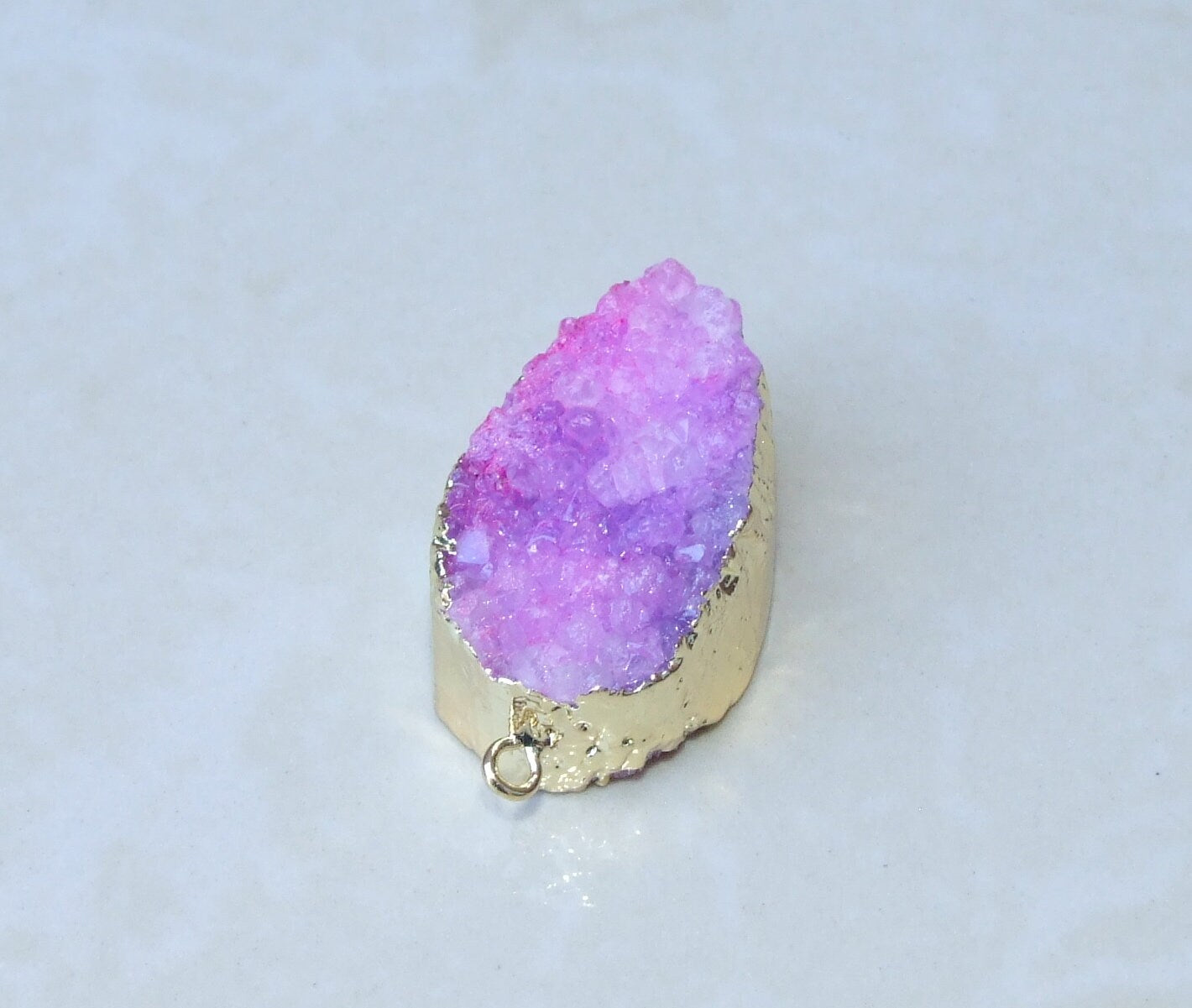 Purple - Druzy Pendant, Geode Pendant, Quartz Crystal, Geode Slice, Druzy Connector, Gemstone Pendant, Gold Plated Edge - 19mm x 30mm - 9131 - EDGBeadsandGems