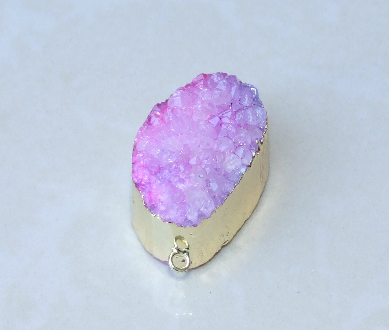 Purple - Druzy Pendant, Geode Pendant, Quartz Crystal, Geode Slice, Druzy Connector, Gemstone Pendant, Gold Plated Edge - 20mm x 33mm - 9134 - EDGBeadsandGems