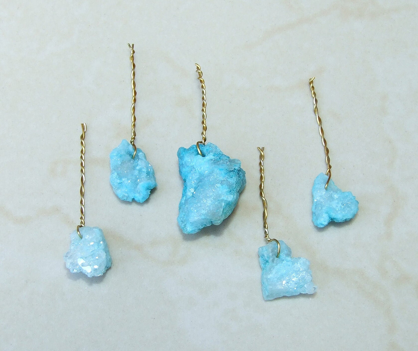 Hand Picked Blue Druzy Chips, Gemstone Pendant - Titanium - Druzy Bead, Hair Clip, Druzy Necklace, Druzy Earring, 5 stones - 9784 - EDGBeadsandGems