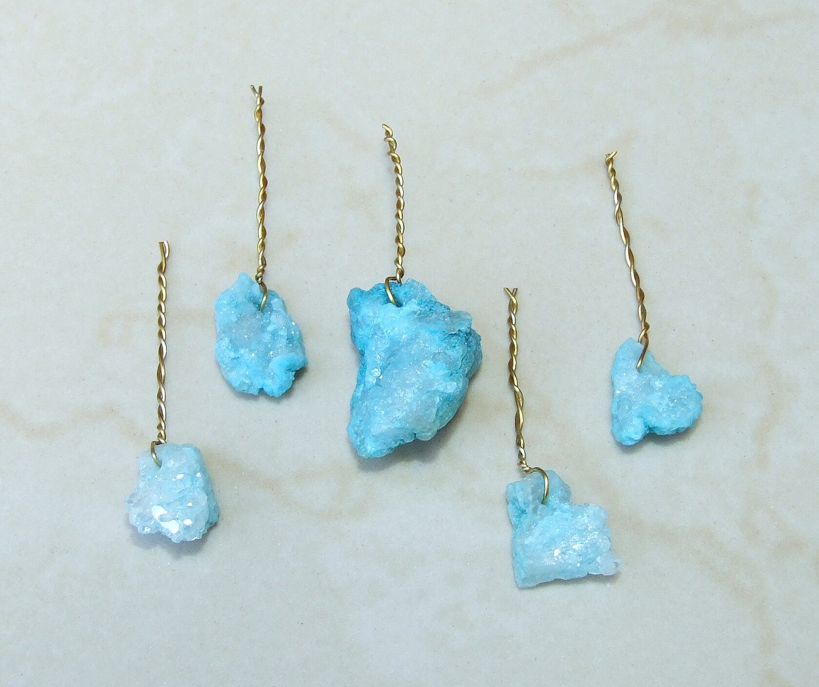 Hand Picked Blue Druzy Chips, Gemstone Pendant - Titanium - Druzy Bead, Hair Clip, Druzy Necklace, Druzy Earring, 5 stones - 9784 - EDGBeadsandGems