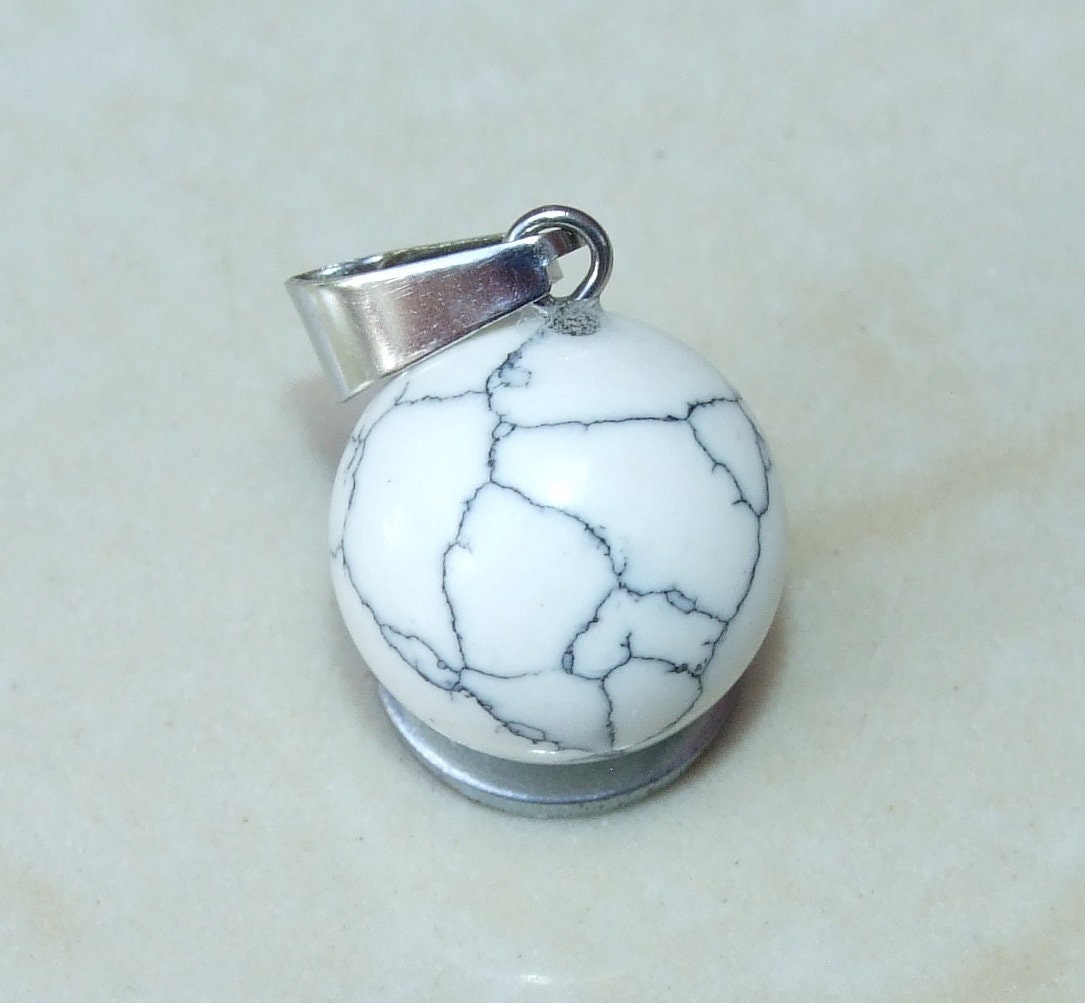 Three White Howlite Round Ball Pendant - Gemstone pendant - Round Gemstone Pendant - Silver Tone Bail - Three Pendants - 15mm - EDGBeadsandGems