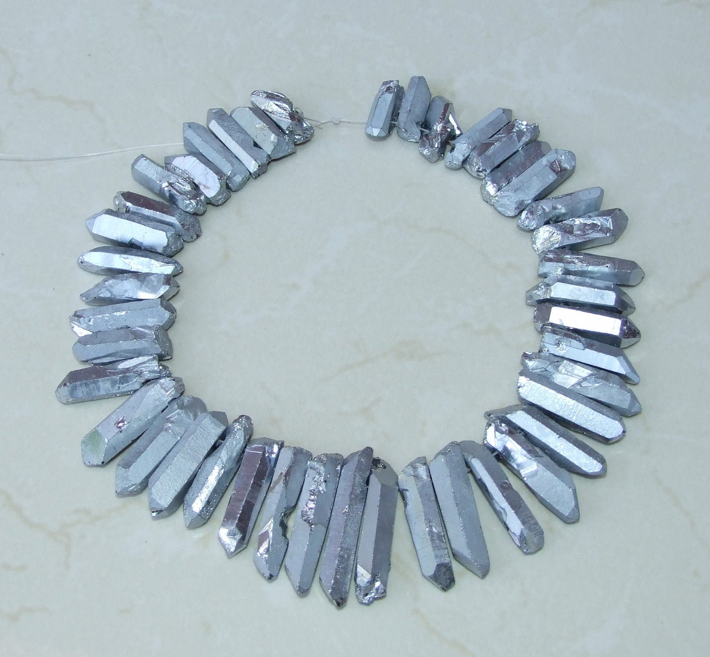 Thick Silver Titanium Quartz Cluster Point, Titanium Quartz Points Strand, Raw Quartz Points, Healing Quartz Crystal, Gemstone Beads, 9-11mm - EDGBeadsandGems