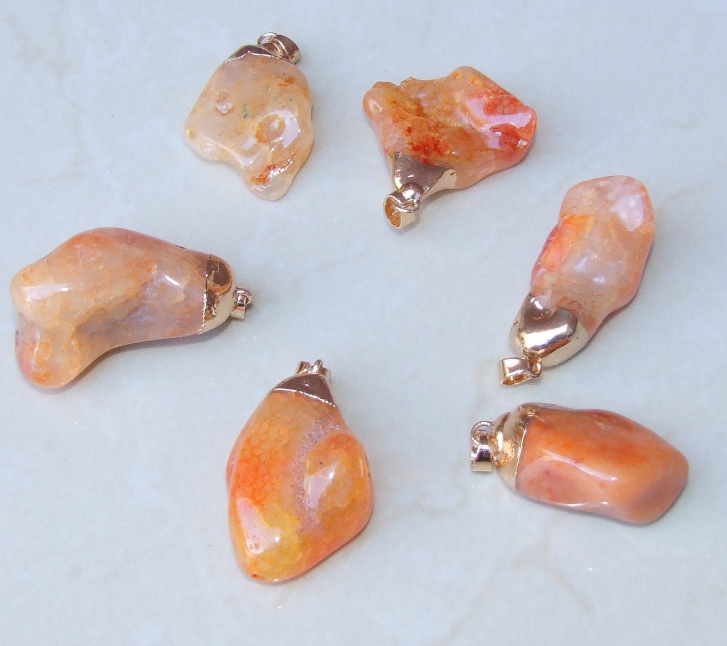 Orange Agate Nugget Pendant - Gemstone Pendant - Natural - Polished - Gold Plated Cap and Bail - 35mm to 40mm - EDGBeadsandGems