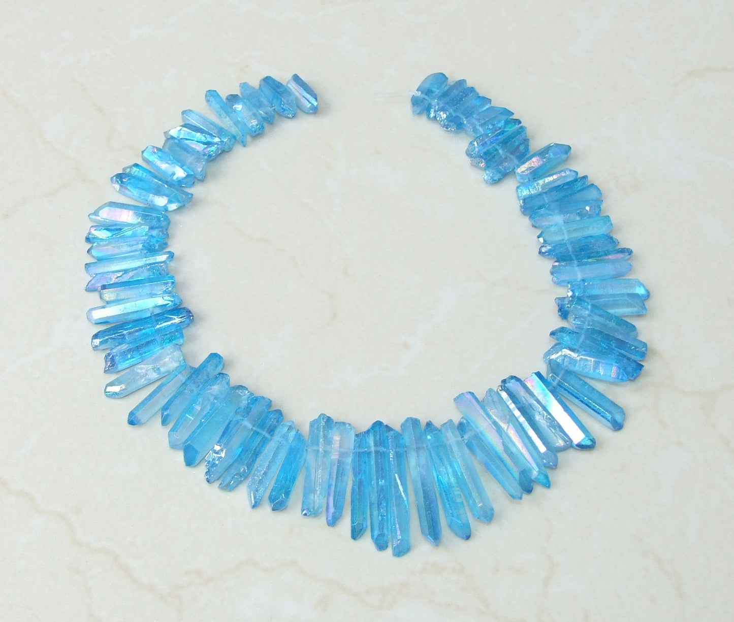 Blue AB Titanium Quartz Cluster Point, Quartz Points Strand, Raw Quartz Points Drilled, Quartz Crystals Points Strand of Beads, 20-40mm - EDGBeadsandGems