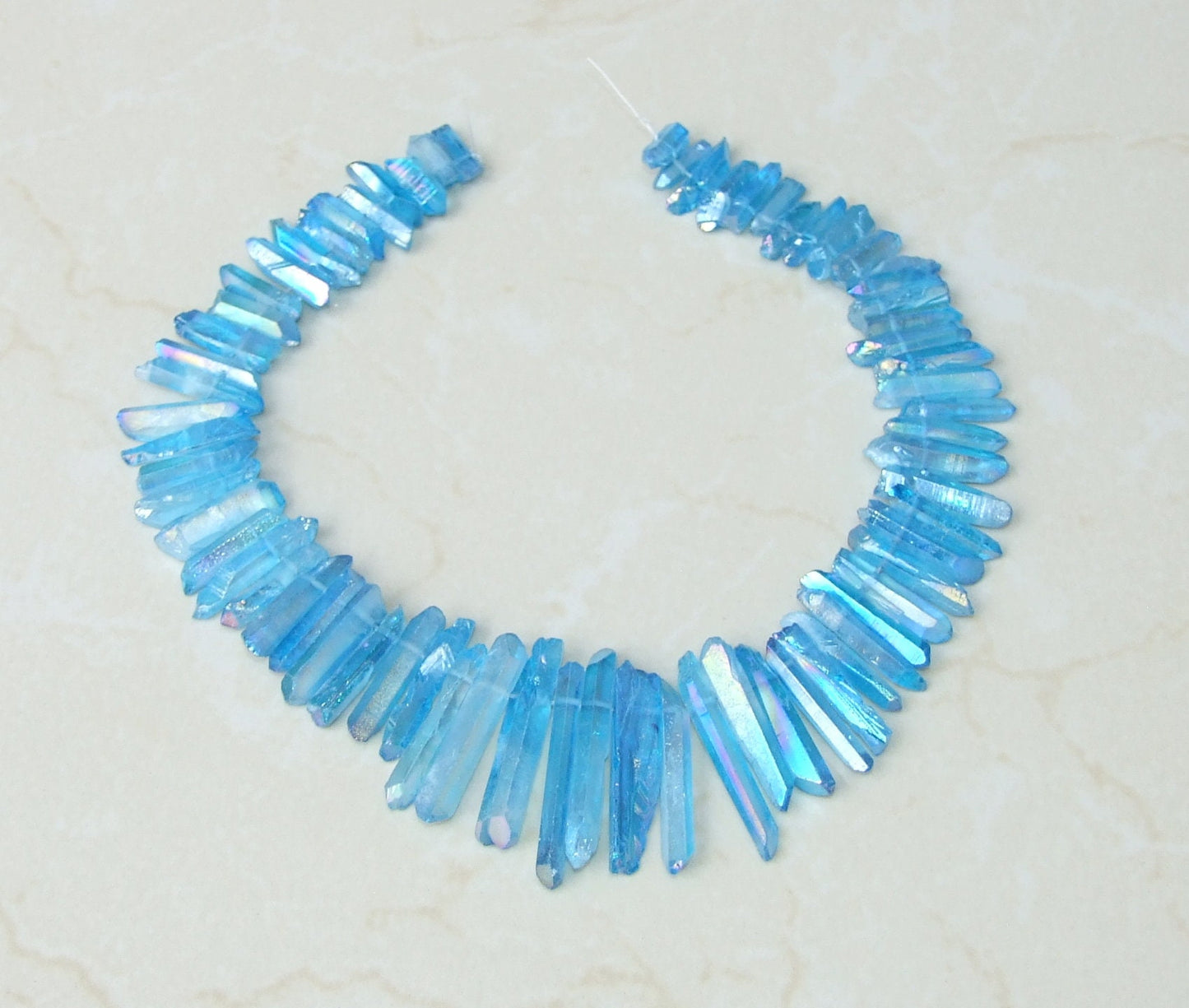 Blue AB Titanium Quartz Cluster Point, Quartz Points Strand, Raw Quartz Points Drilled, Quartz Crystals Points Strand of Beads, 20-40mm - EDGBeadsandGems