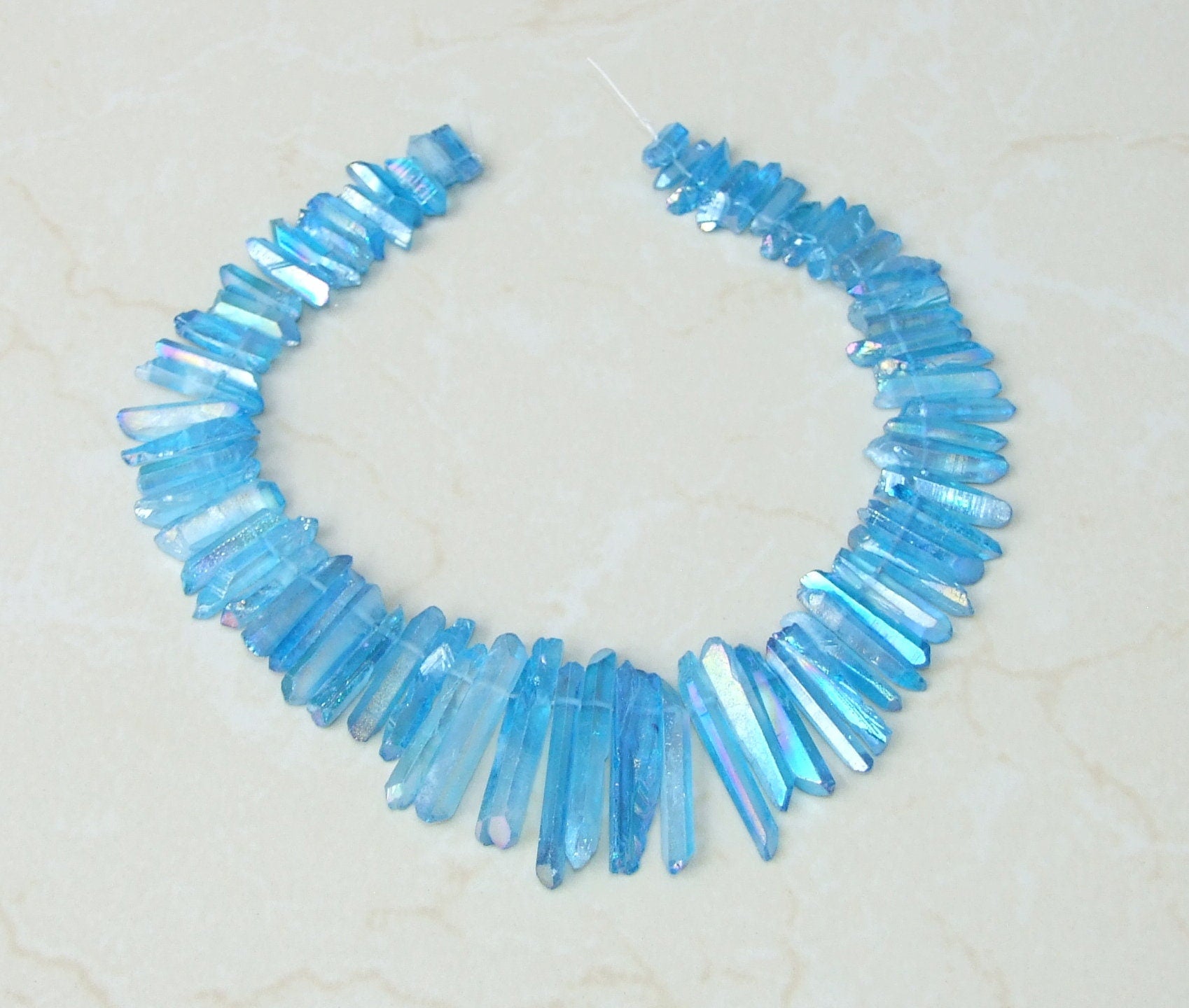 Blue AB Titanium Quartz Cluster Point, Quartz Points Strand, Raw Quartz Points Drilled, Quartz Crystals Points Strand of Beads, 20-40mm - EDGBeadsandGems