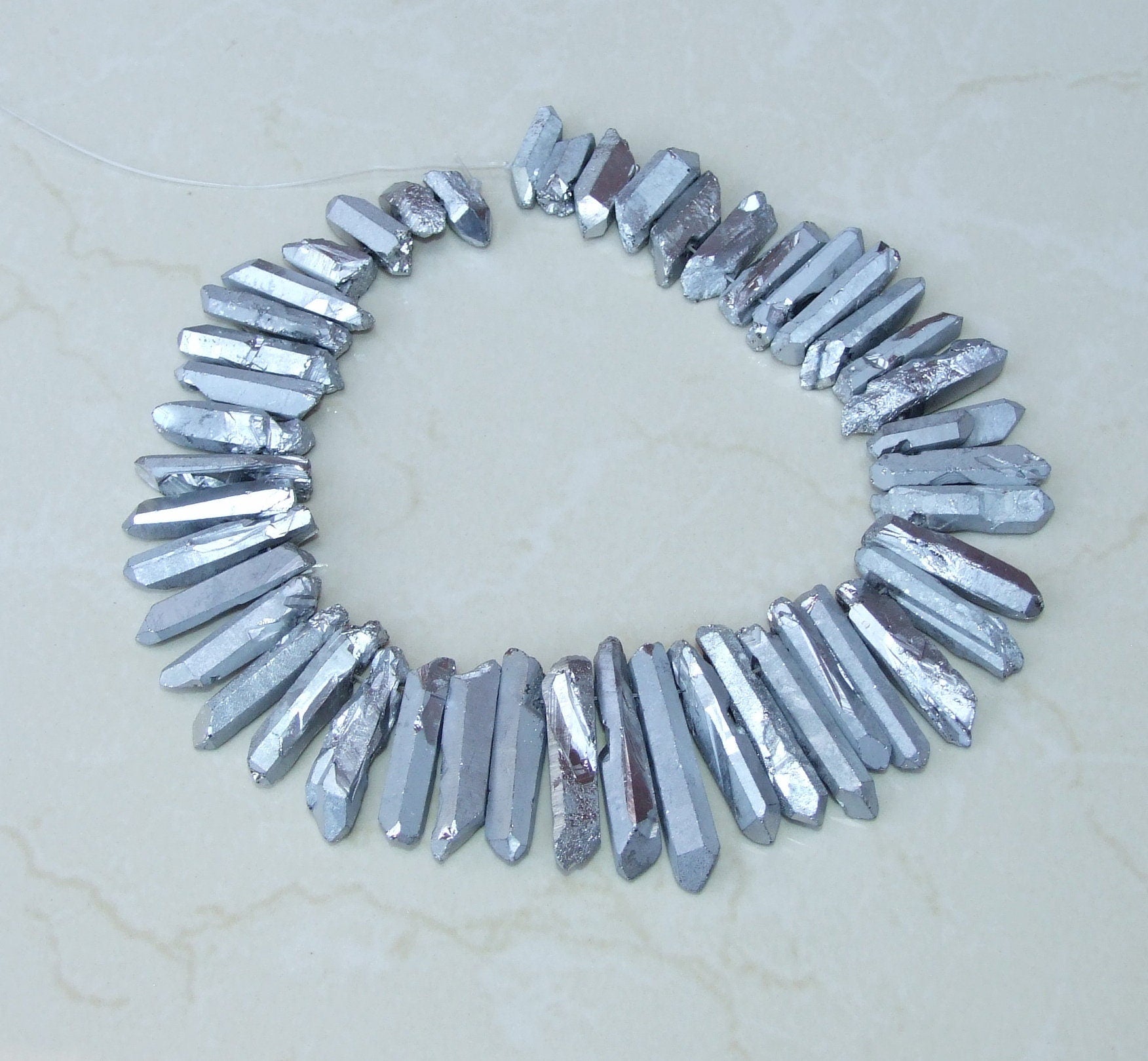 Thick Silver Titanium Quartz Cluster Point, Titanium Quartz Points Strand, Raw Quartz Points, Healing Quartz Crystal, Gemstone Beads, 9-11mm - EDGBeadsandGems