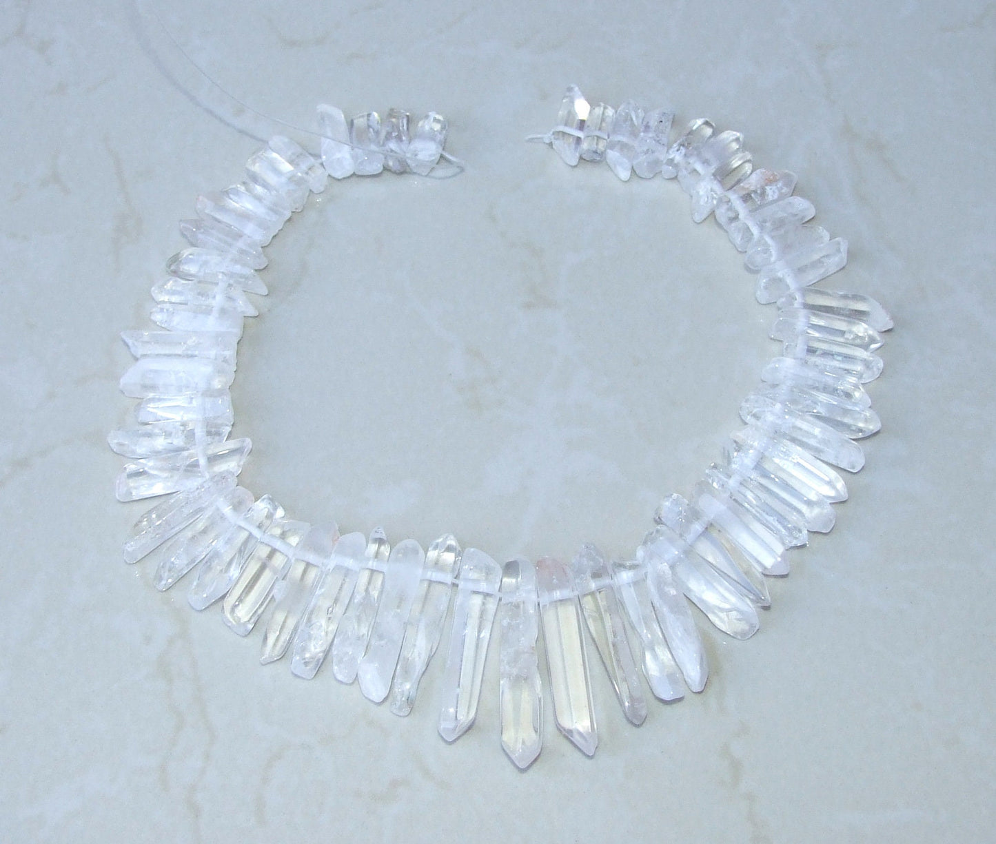 Thick Polished Clear Quartz Strand, Full Strand, Quartz Crystals Points, Natural Quartz Points, Gemstone Beads, Graduated, 20mm - 40+mm - EDGBeadsandGems
