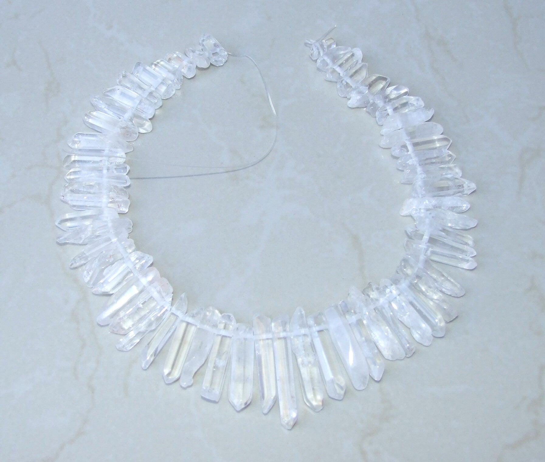 Thick Polished Clear Quartz Strand, Full Strand, Quartz Crystals Points, Natural Quartz Points, Gemstone Beads, Graduated, 20mm - 40+mm - EDGBeadsandGems