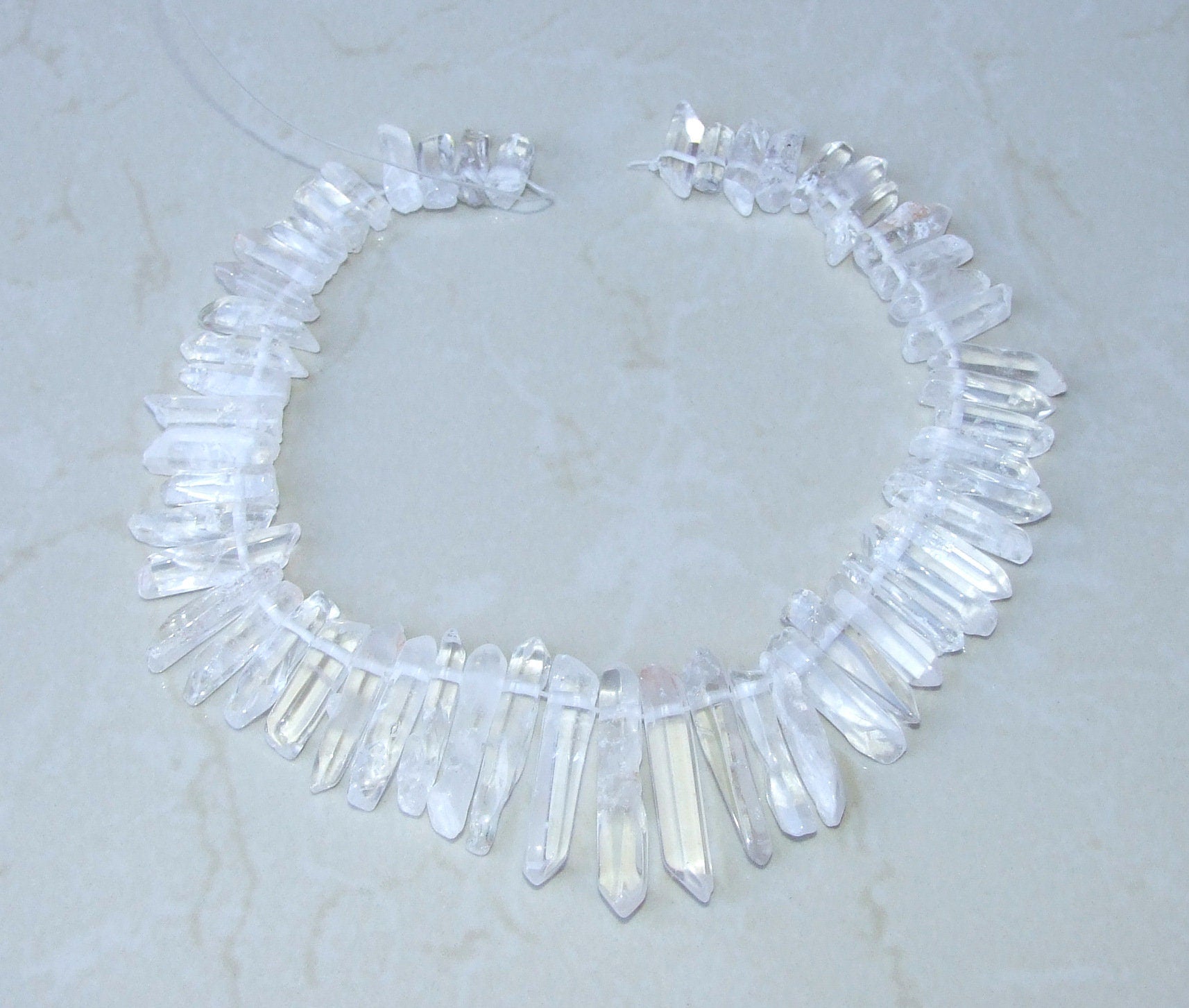 Thick Polished Quartz. Half Strand - Polished Quartz Crystals Points - Natural Quartz Points - Graduated - Gemstone Beads - 25mm - 42mm - EDGBeadsandGems