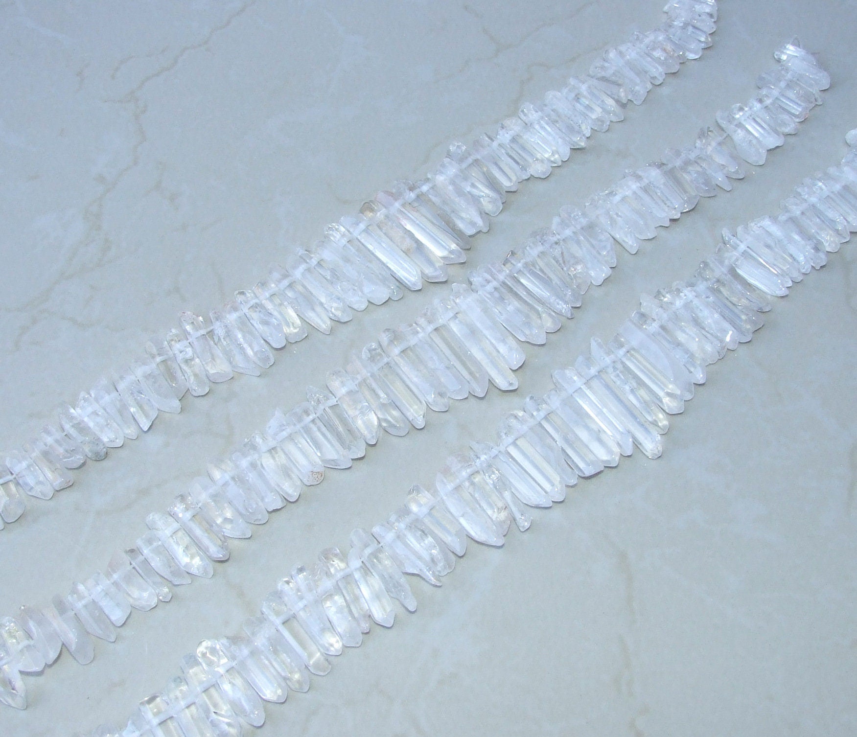 Thick Polished Quartz. Half Strand - Polished Quartz Crystals Points - Natural Quartz Points - Graduated - Gemstone Beads - 25mm - 42mm - EDGBeadsandGems