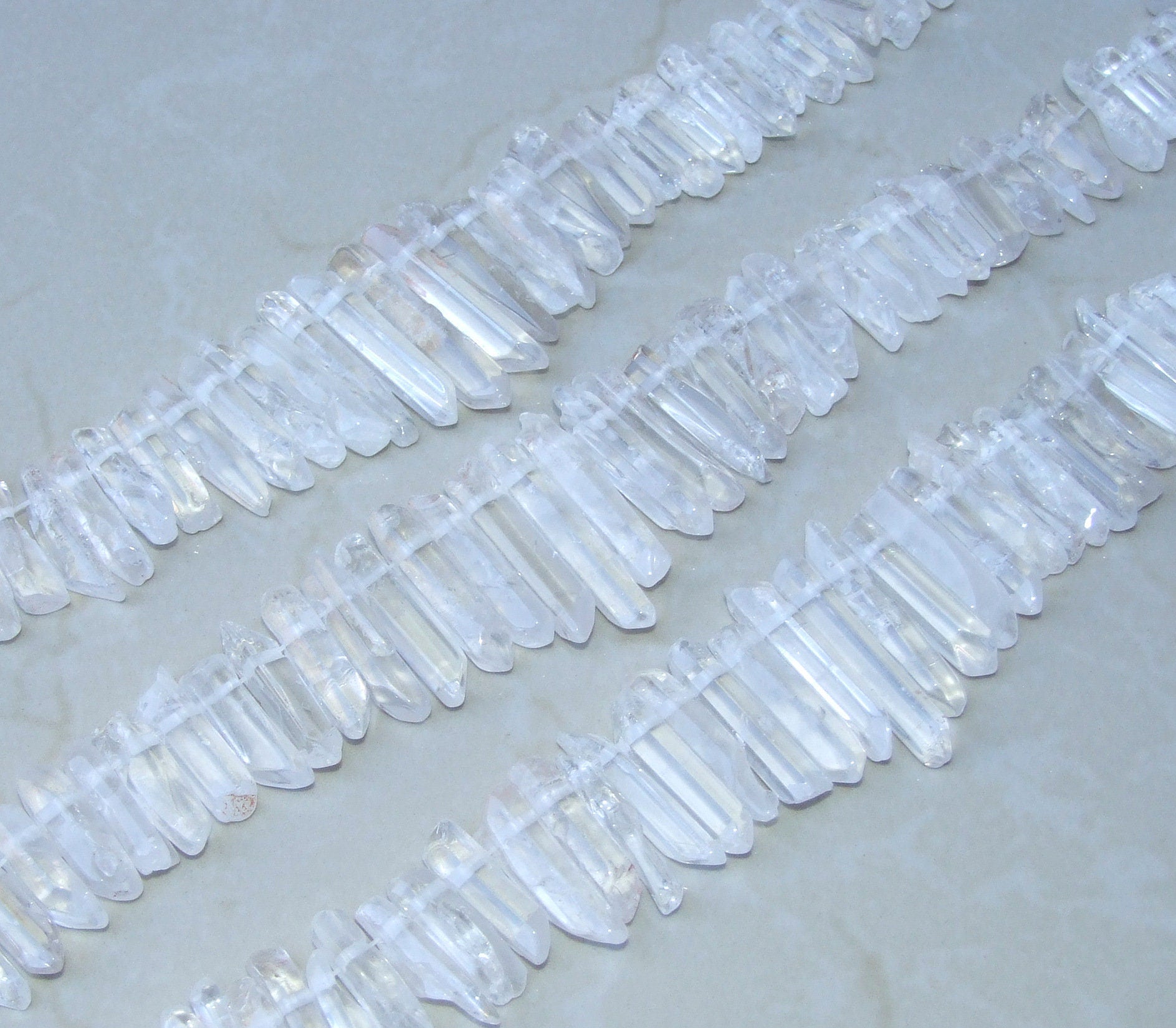 Thick Polished Quartz. Half Strand - Polished Quartz Crystals Points - Natural Quartz Points - Graduated - Gemstone Beads - 25mm - 42mm - EDGBeadsandGems