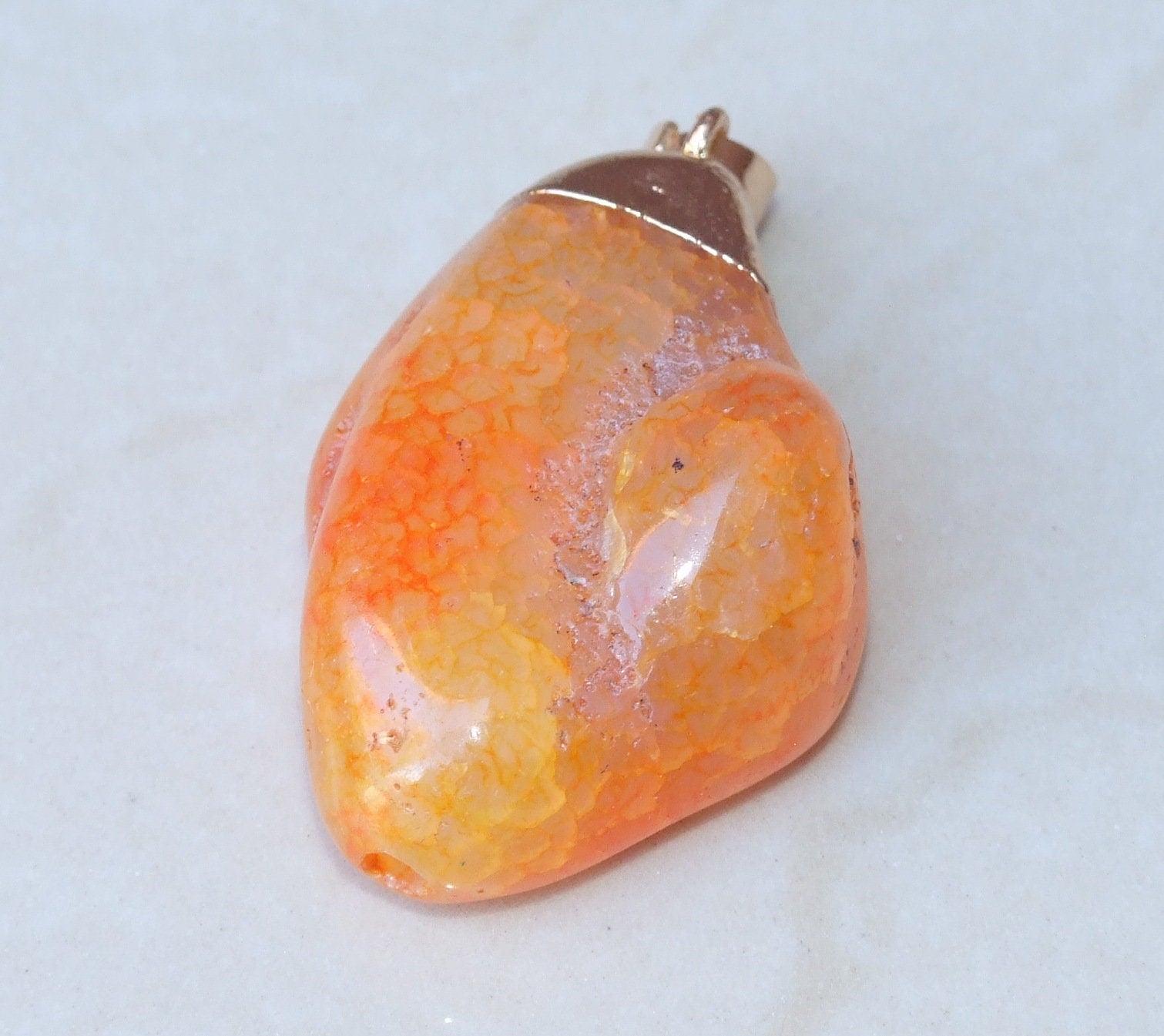 Orange Agate Nugget Pendant - Gemstone Pendant - Natural - Polished - Gold Plated Cap and Bail - 35mm to 40mm - EDGBeadsandGems