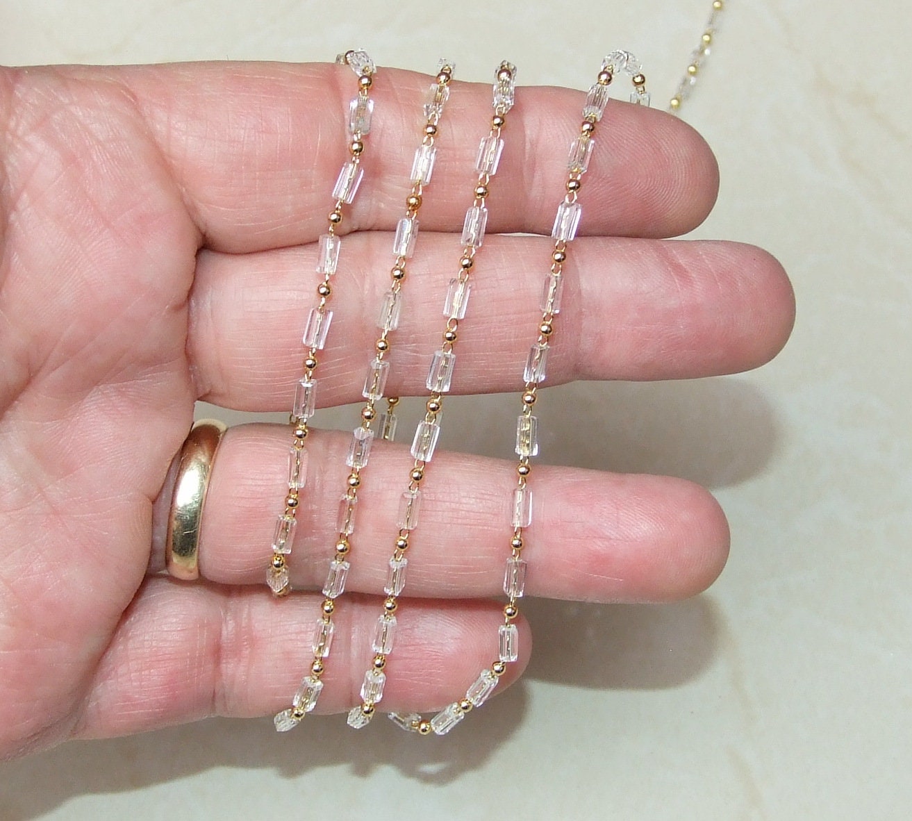 Glass Cube Rosary Chain, Bulk Chain, Glass Beads, Beaded Chain, Body Chain Jewelry, Gold Chain, Necklace Chain, Belly Chain, 2.5mm x 5mm - EDGBeadsandGems