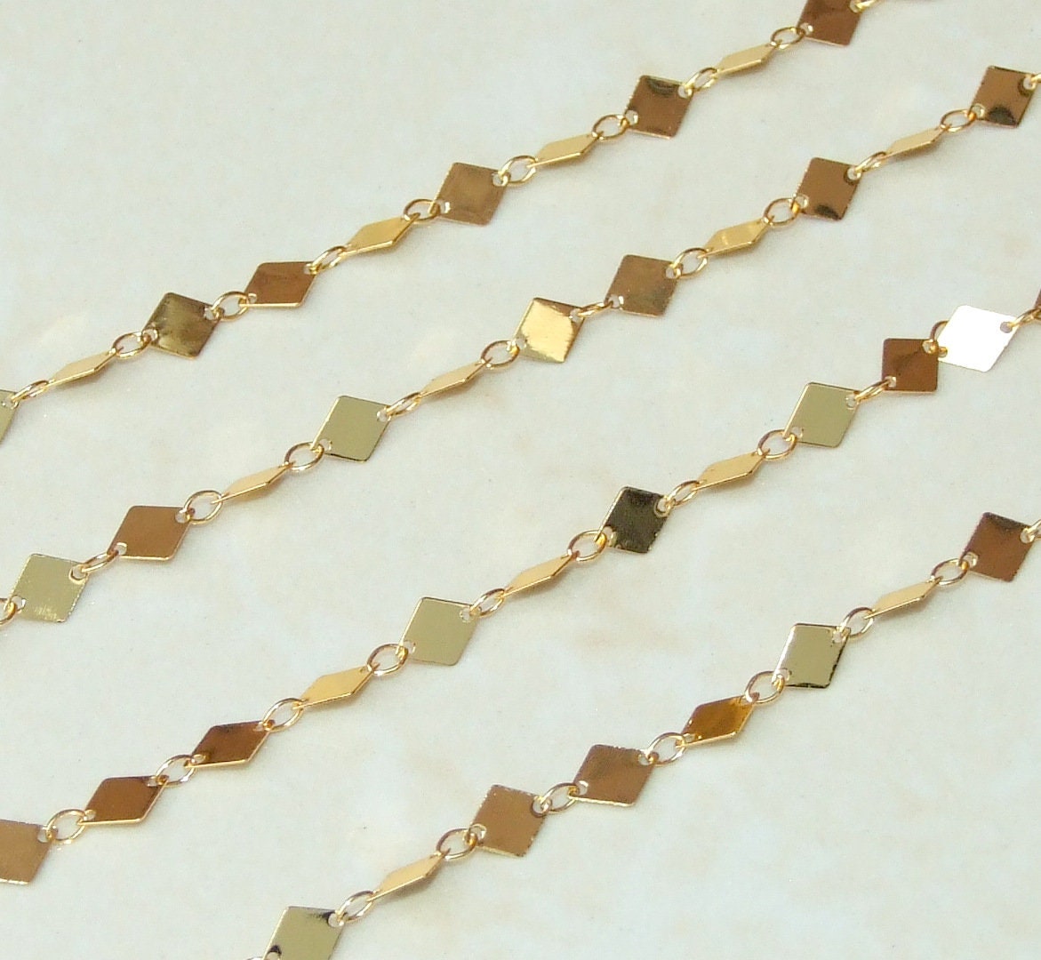 Gold Plated Rhombus Diamond Shaped Chain, Necklace Chain, Bulk Chain, Jewelry Making, Body Chain, Belly Chain, By the Foot, 8mm x 5.0mm - EDGBeadsandGems