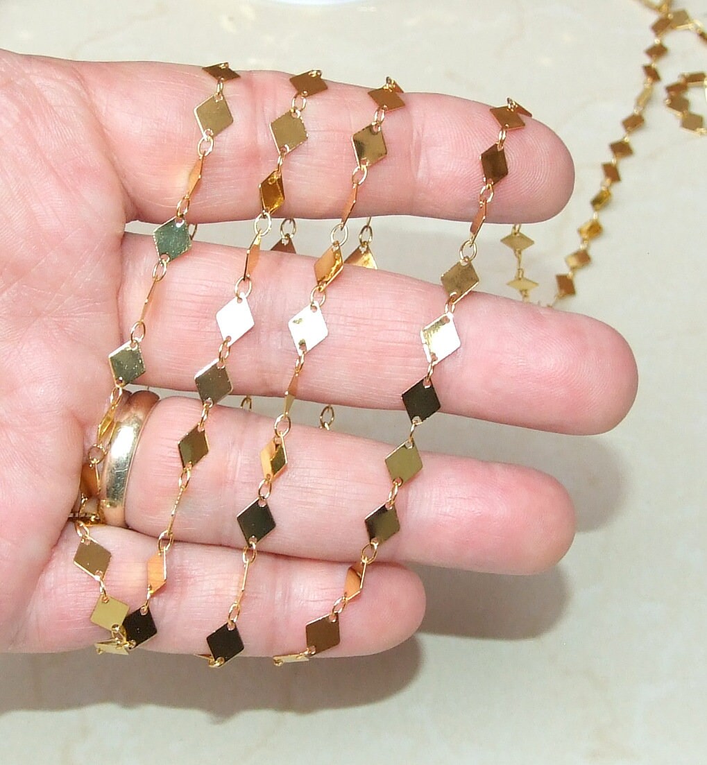 Gold Plated Rhombus Diamond Shaped Chain, Necklace Chain, Bulk Chain, Jewelry Making, Body Chain, Belly Chain, By the Foot, 8mm x 5.0mm - EDGBeadsandGems