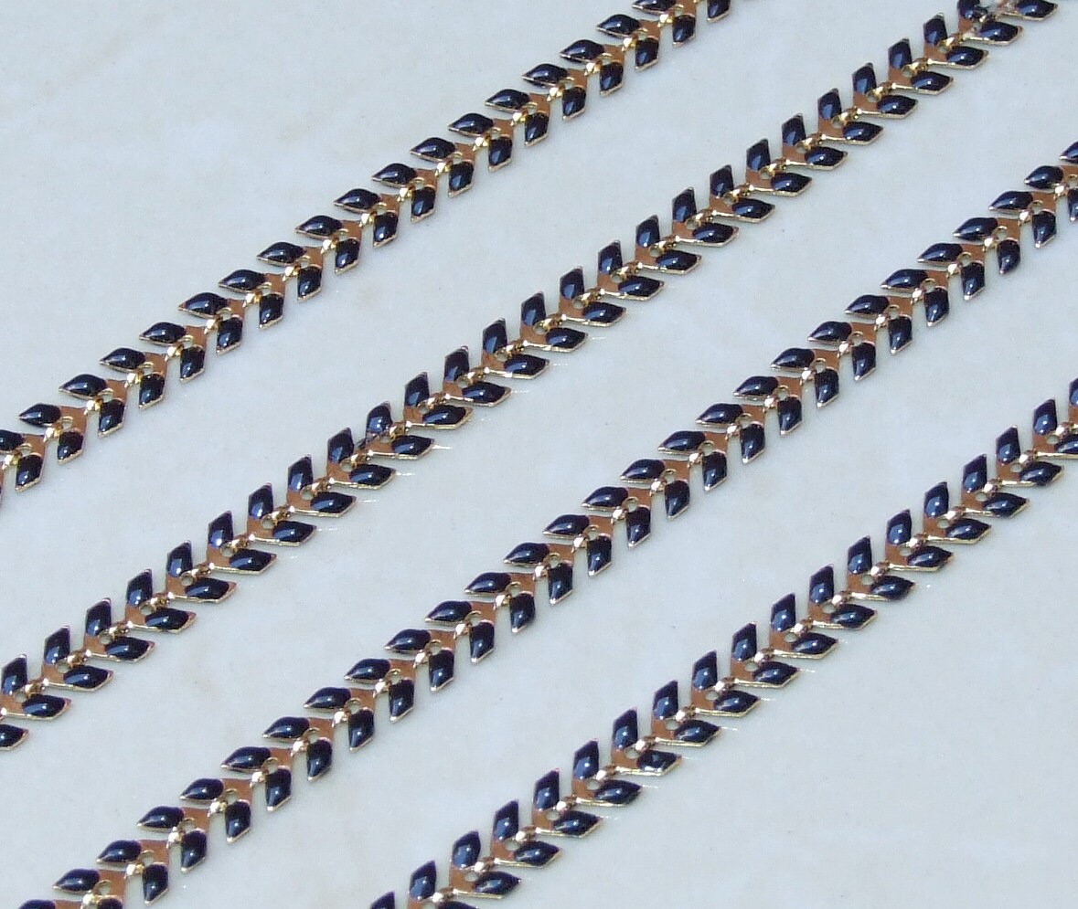 Enamel Chain, Gold Plated Fish Bone Chain, Chevron Chain, Necklace Chain, Bulk Chain, Jewelry Making, Body Chain, Belly Chain, 6.4mm x 2.2mm - EDGBeadsandGems