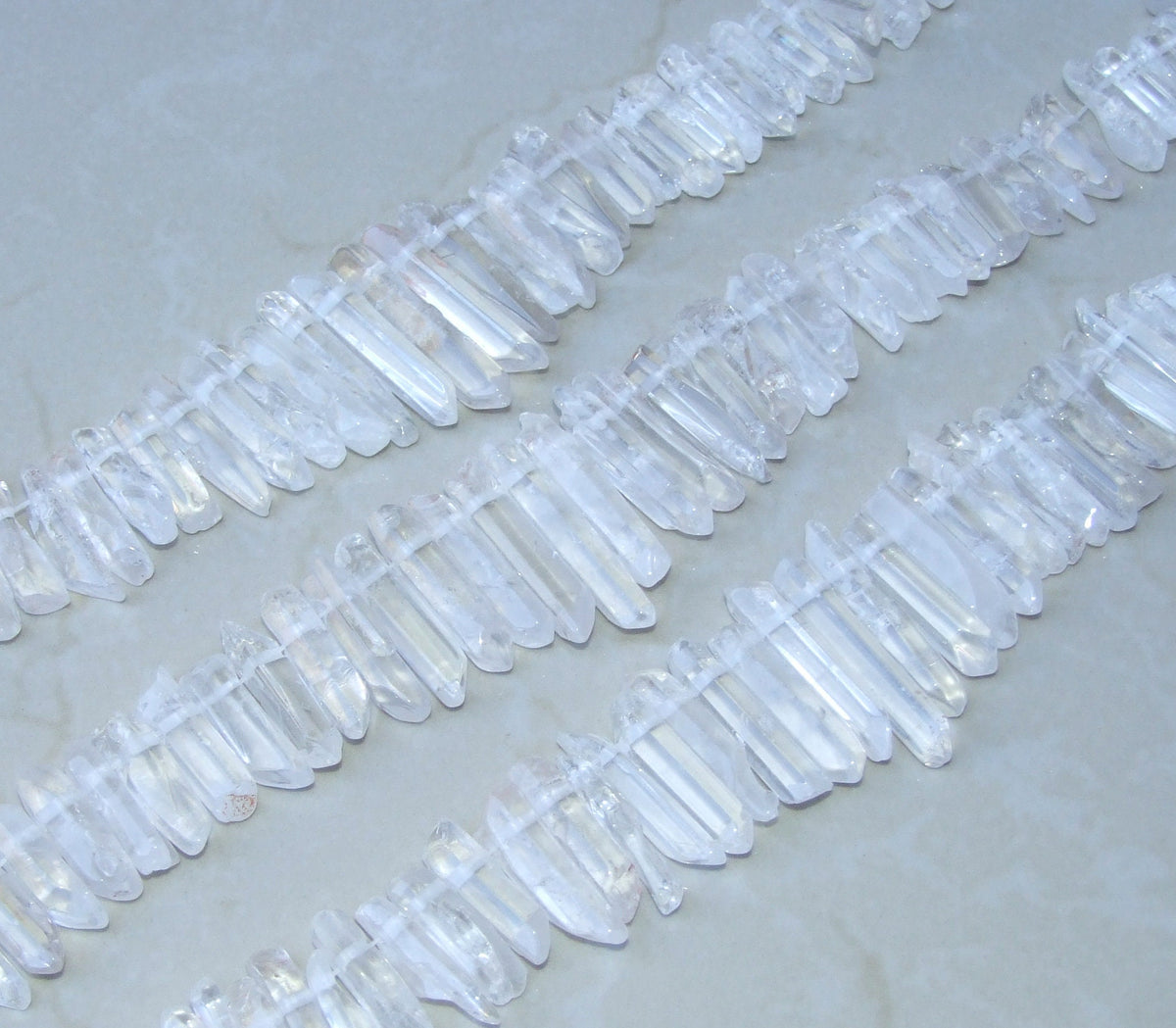 Thick Polished Clear Quartz Strand, Full Strand, Quartz Crystals Points, Natural Quartz Points, Gemstone Beads, Graduated, 20mm - 40+mm - EDGBeadsandGems