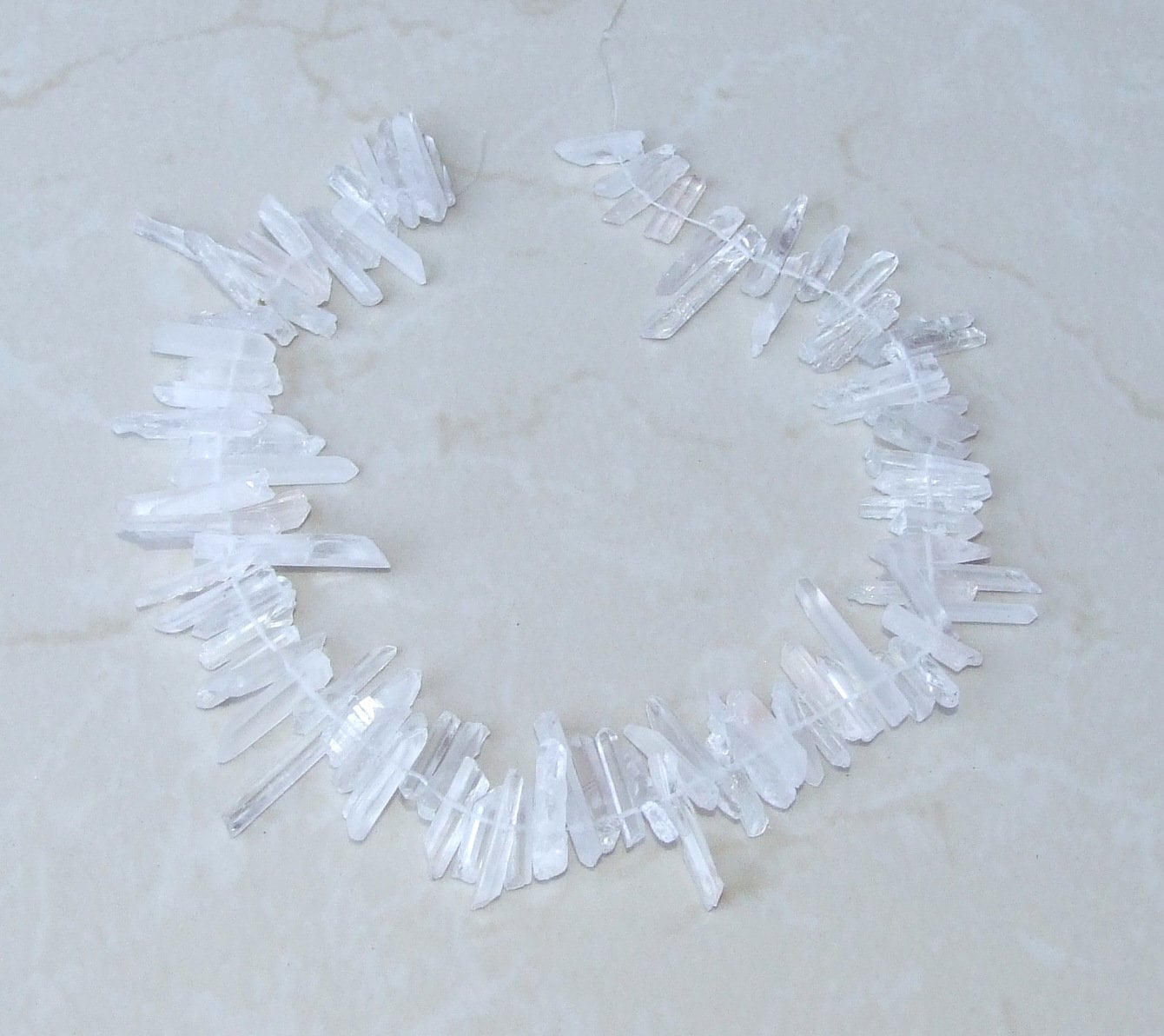 Thin Clear Raw Rough Quartz, Full Strand, Raw Quartz Crystals Points, Natural Quartz Points, Gemstone Beads, Random Lengths - 15mm - 30+mm - EDGBeadsandGems