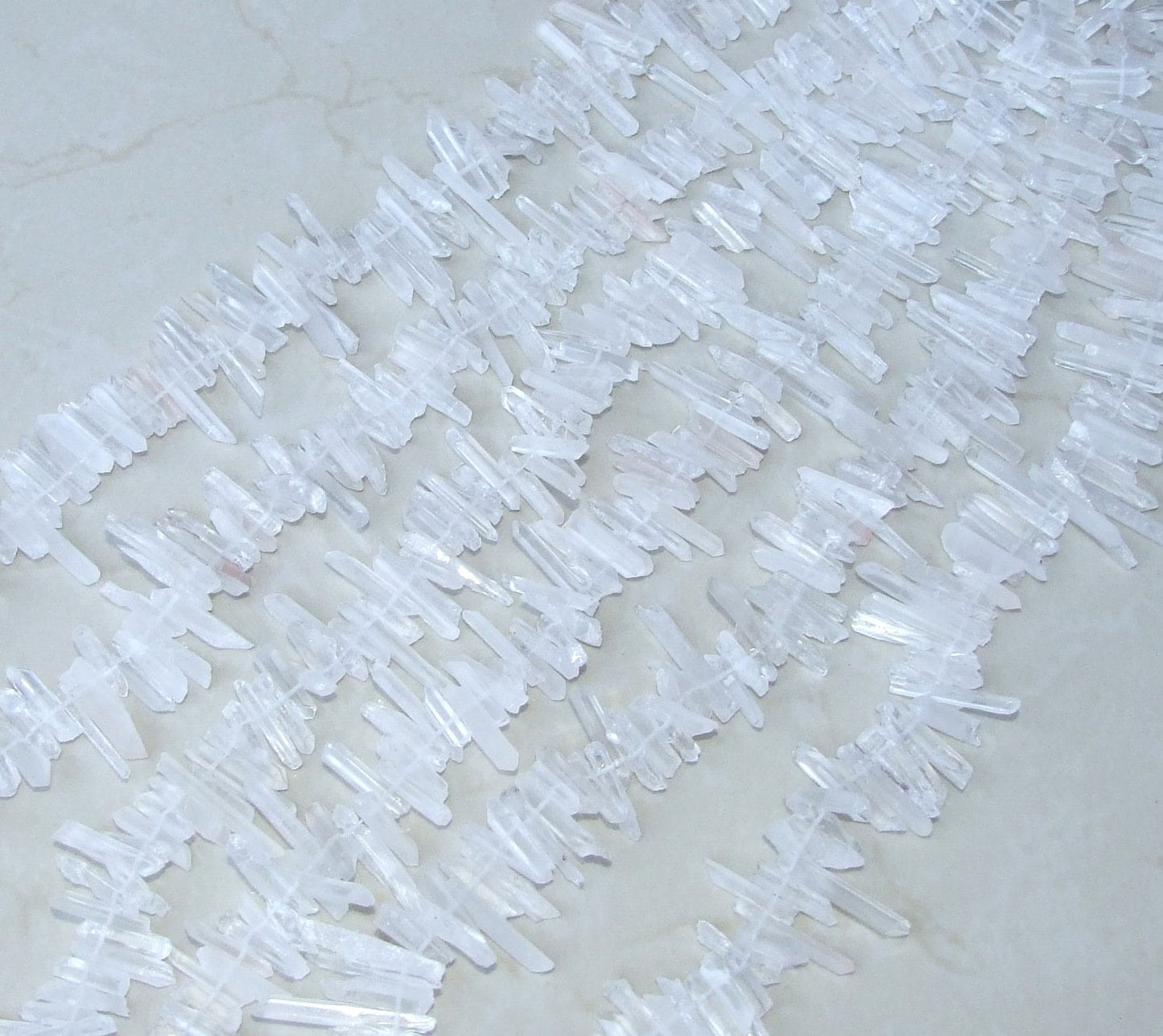 Thin Clear Raw Rough Quartz, Full Strand, Raw Quartz Crystals Points, Natural Quartz Points, Gemstone Beads, Random Lengths - 15mm - 30+mm - EDGBeadsandGems