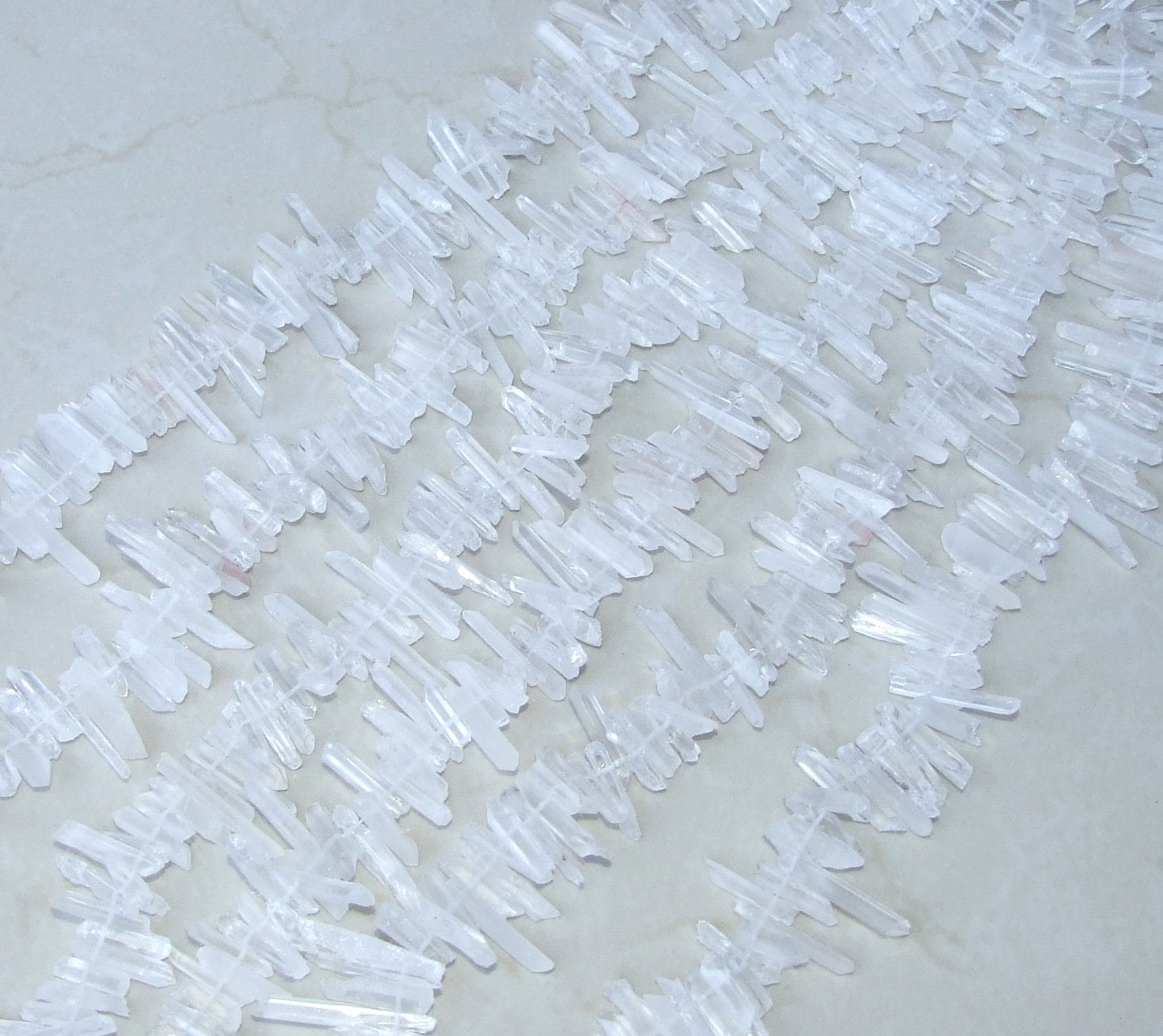 Thin Clear Raw Rough Quartz, Full Strand, Raw Quartz Crystals Points, Natural Quartz Points, Gemstone Beads, Random Lengths - 15mm - 30+mm - EDGBeadsandGems