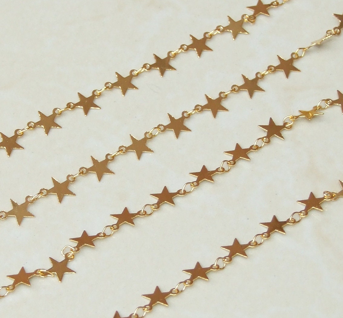 Gold Plated Jewelry Making 6.5mm x .3mm Body Belly STAR Shaped NECKLACE CHAIN By The Foot, Bulk Star Necklace Chain - EDGBeadsandGems