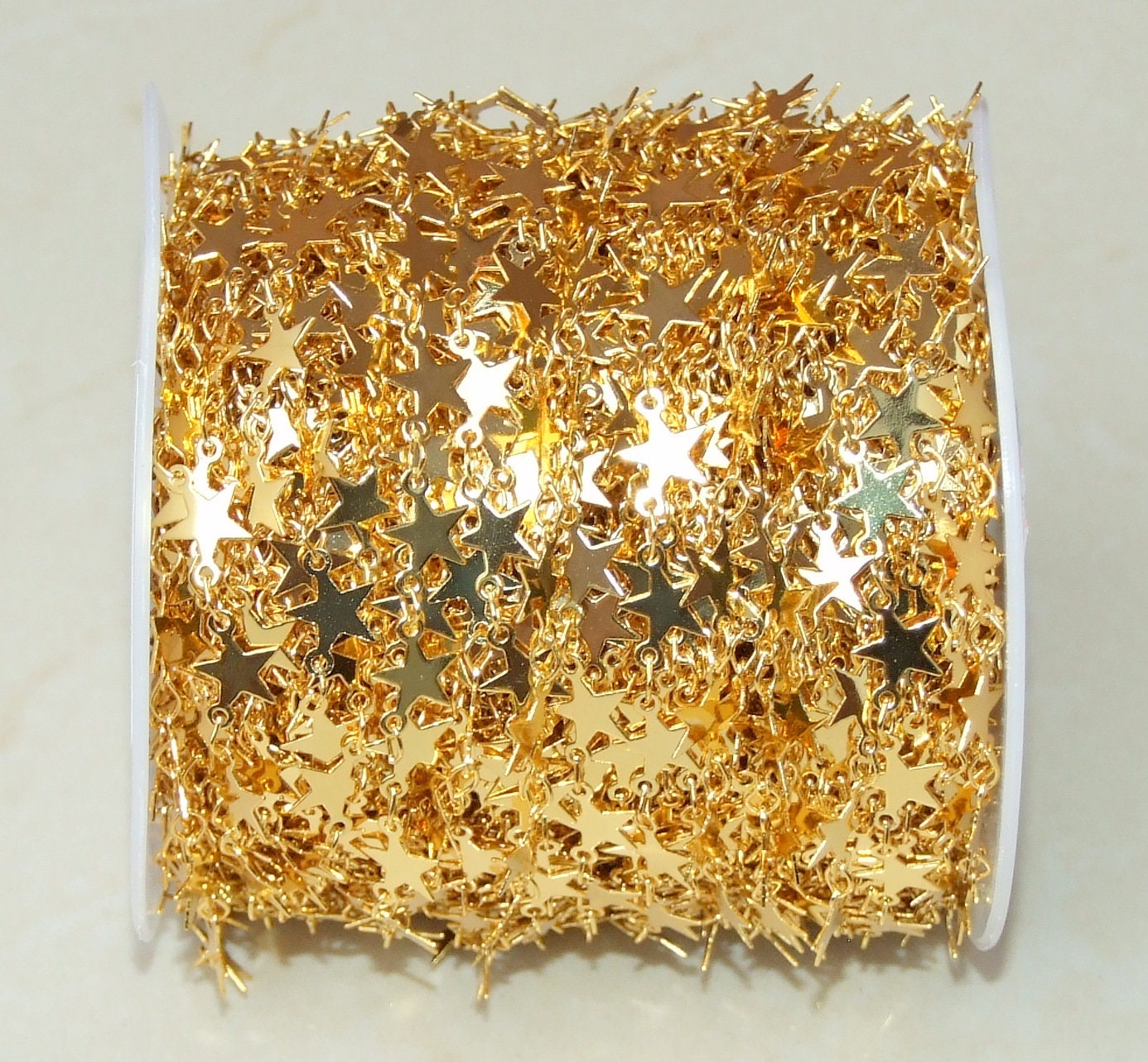 Gold Plated Jewelry Making 6.5mm x .3mm Body Belly STAR Shaped NECKLACE CHAIN By The Foot, Bulk Star Necklace Chain - EDGBeadsandGems