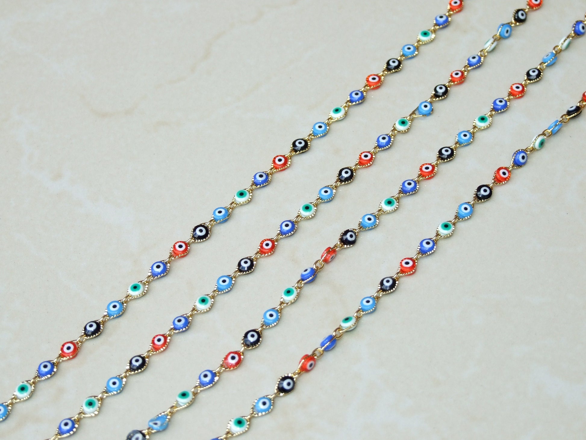 Multi-color Glass Evil Eye Rosary Chain, Bulk Chain, Marquee Bead, Beaded Chain, Body Chain Jewelry, Gold Chain, Necklace Chain, Belly Chain - EDGBeadsandGems