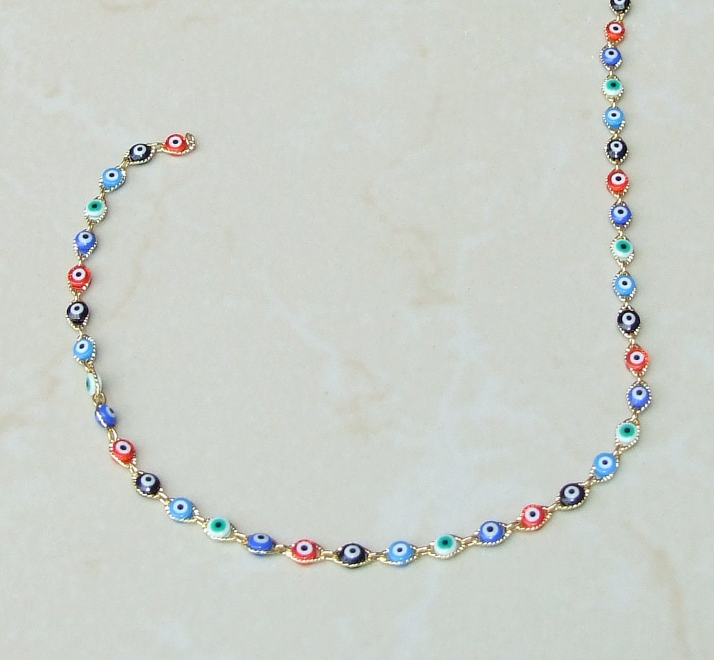 Multi-color Glass Evil Eye Rosary Chain, Bulk Chain, Marquee Bead, Beaded Chain, Body Chain Jewelry, Gold Chain, Necklace Chain, Belly Chain - EDGBeadsandGems