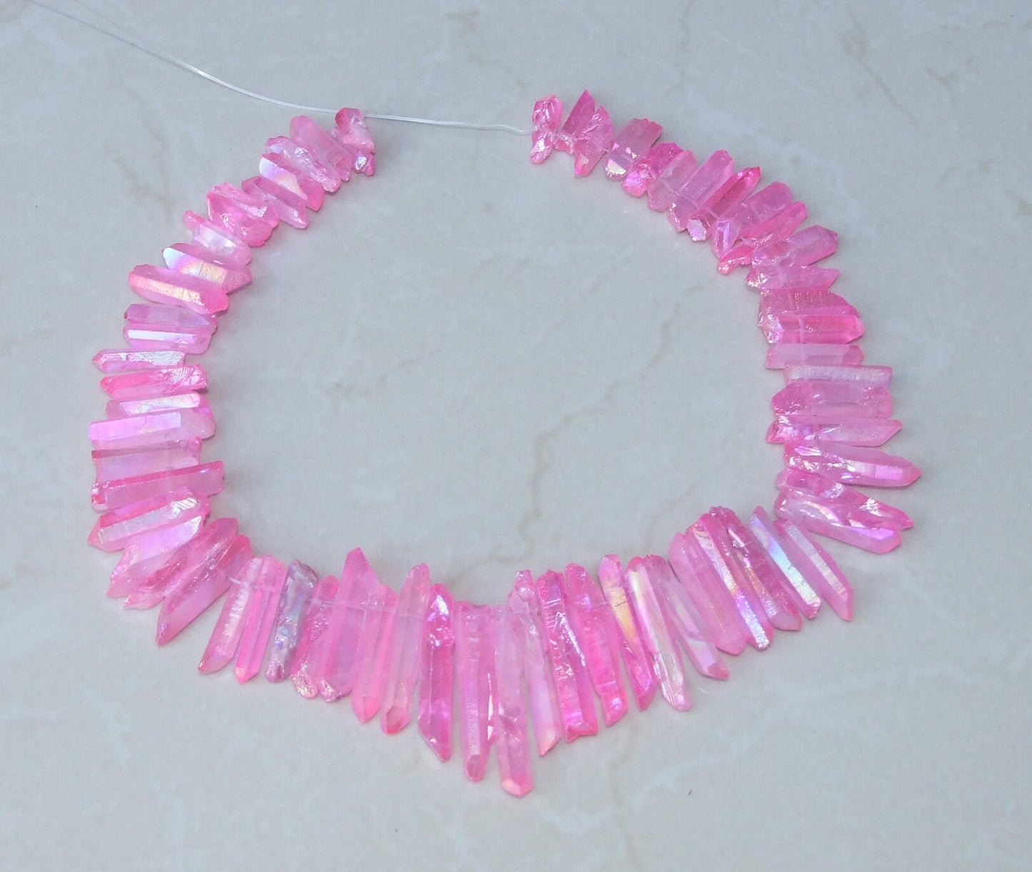 Pink AB Titanium Quartz Cluster Point, Quartz Points Strand, Raw Quartz Points Drilled, Quartz Crystals Points Strand Beads, 20-38mm - EDGBeadsandGems