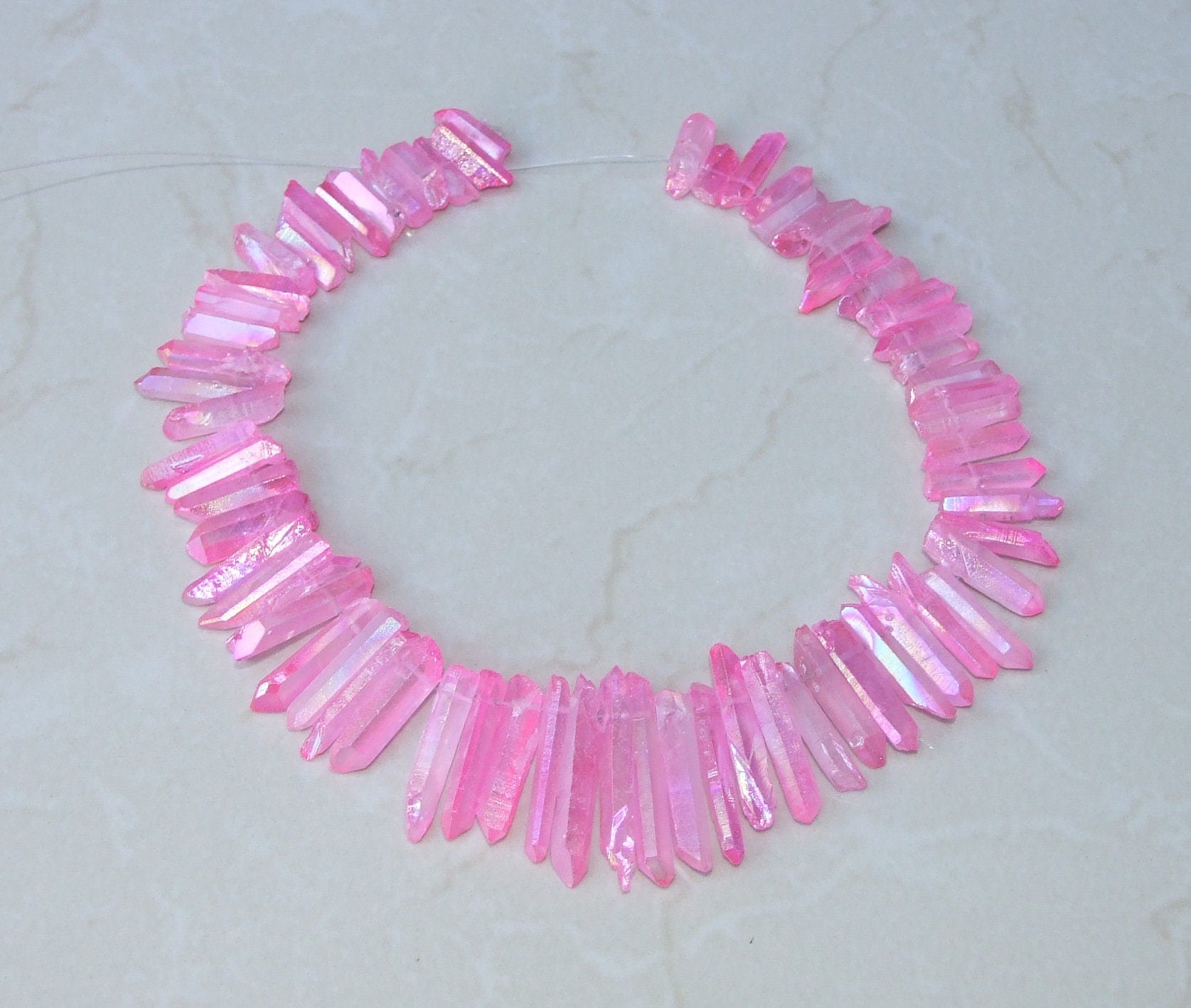 Pink AB Titanium Quartz Cluster Point, Quartz Points Strand, Raw Quartz Points Drilled, Quartz Crystals Points Strand Beads, 20-38mm - EDGBeadsandGems