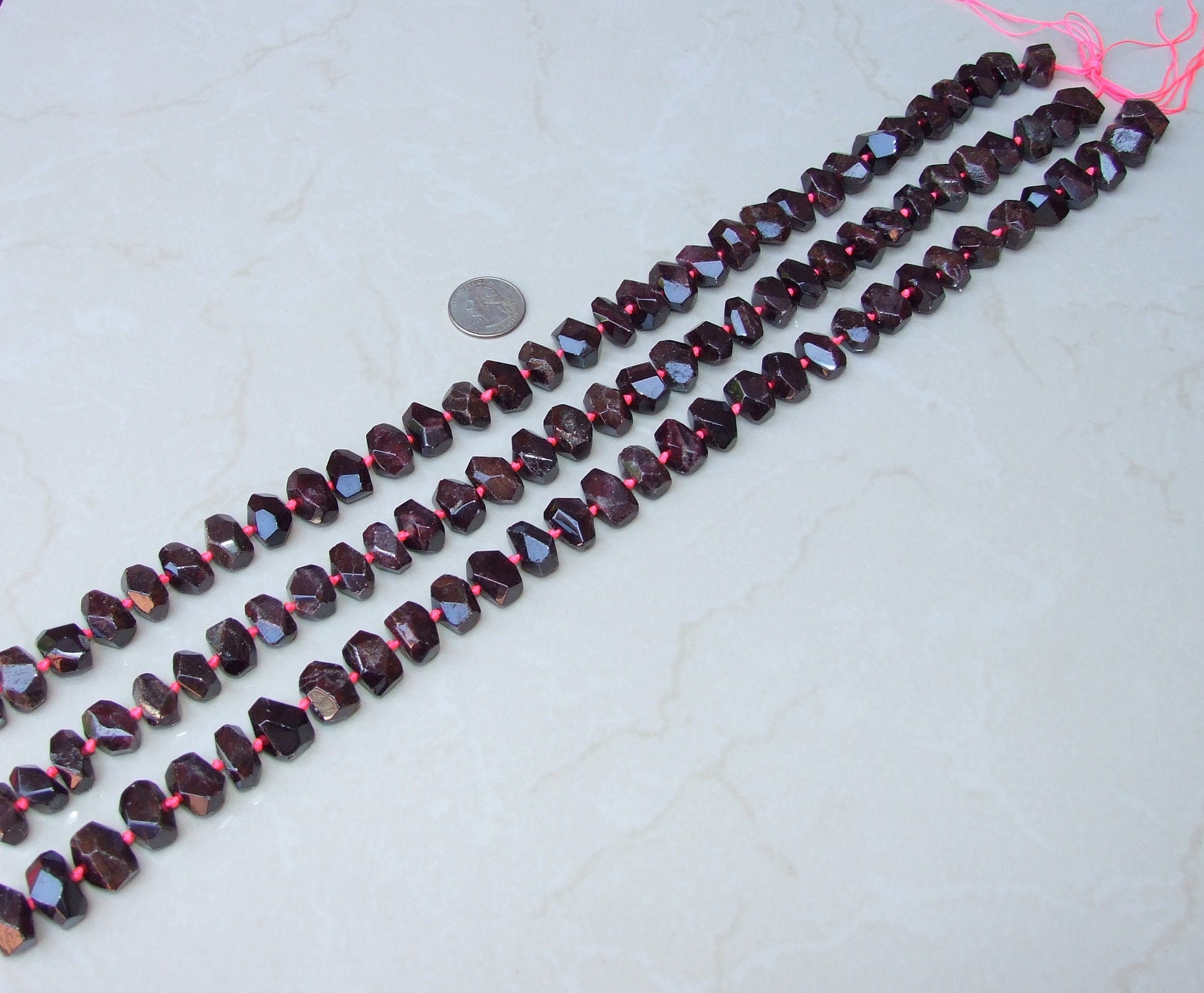 Red Garnet Faceted Nugget, Gemstone Beads, Polished Garnet Pendant, Garnet Bead, Half Strand, Cross Drilled - Small 18mm and Large 25mm - EDGBeadsandGems