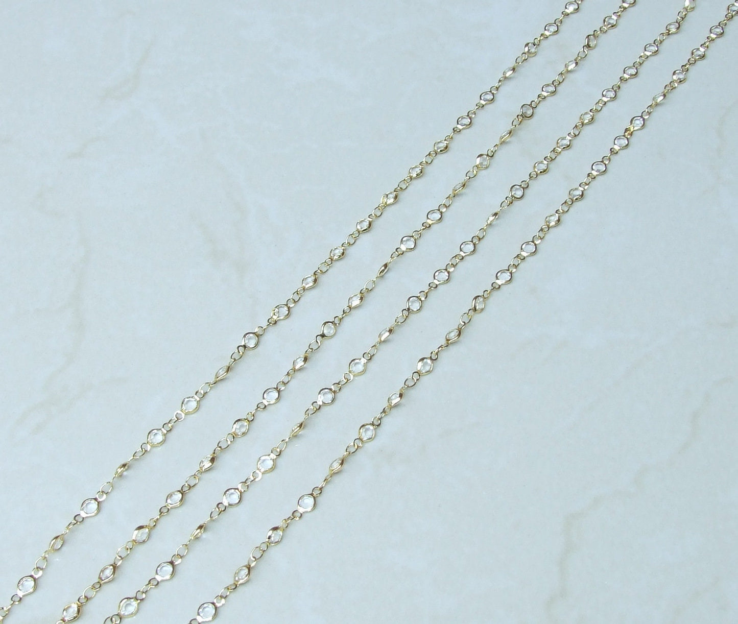 Clear Glass Rosary Chain, Bulk Chain, Faceted Glass Beads, Beaded Chain, Body Chain Jewelry, Gold Chain, Necklace Chain, Belly Chain, 02G - EDGBeadsandGems