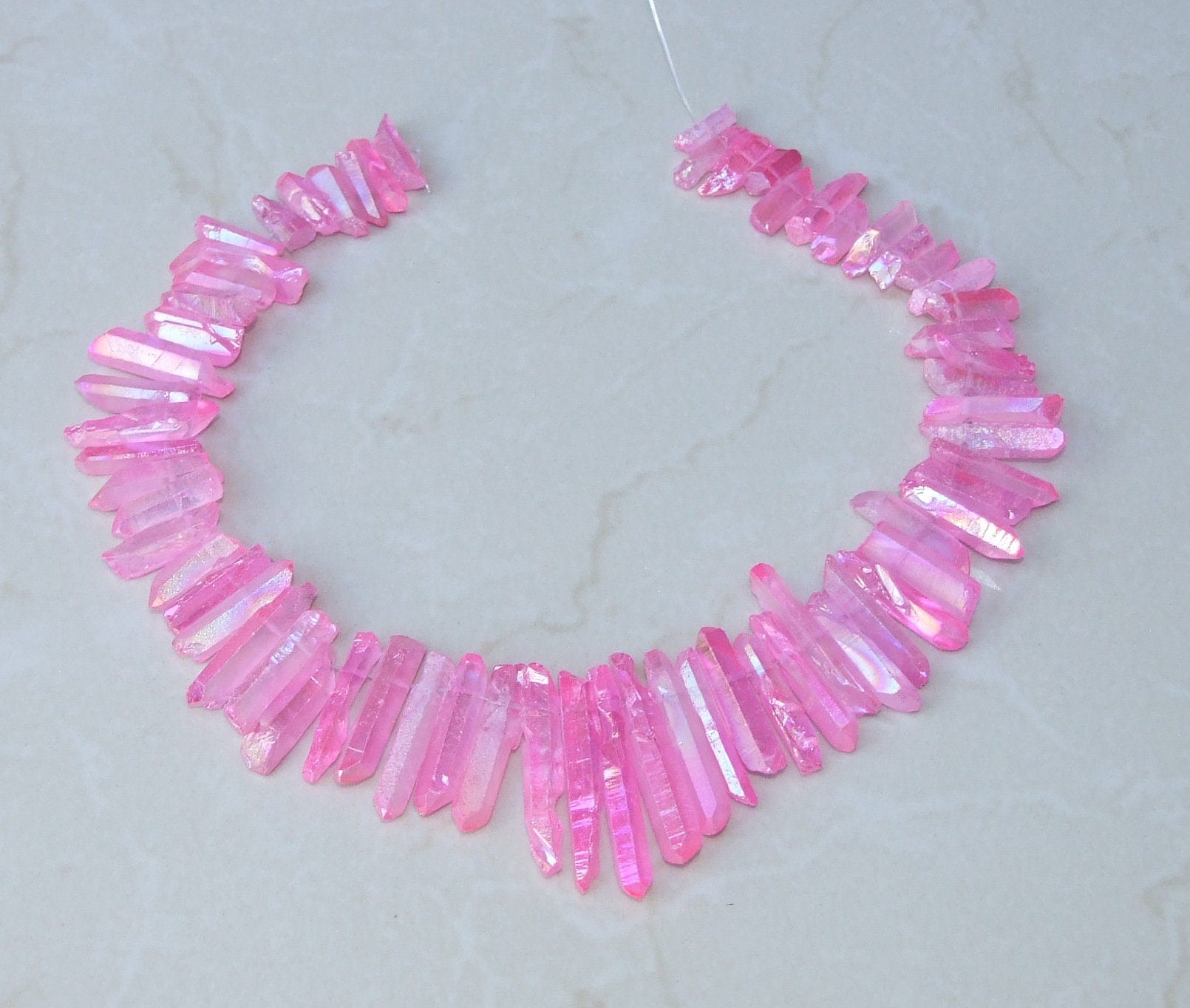 Pink AB Titanium Quartz Cluster Point, Quartz Points Strand, Raw Quartz Points Drilled, Quartz Crystals Points Strand Beads, 20-38mm - EDGBeadsandGems