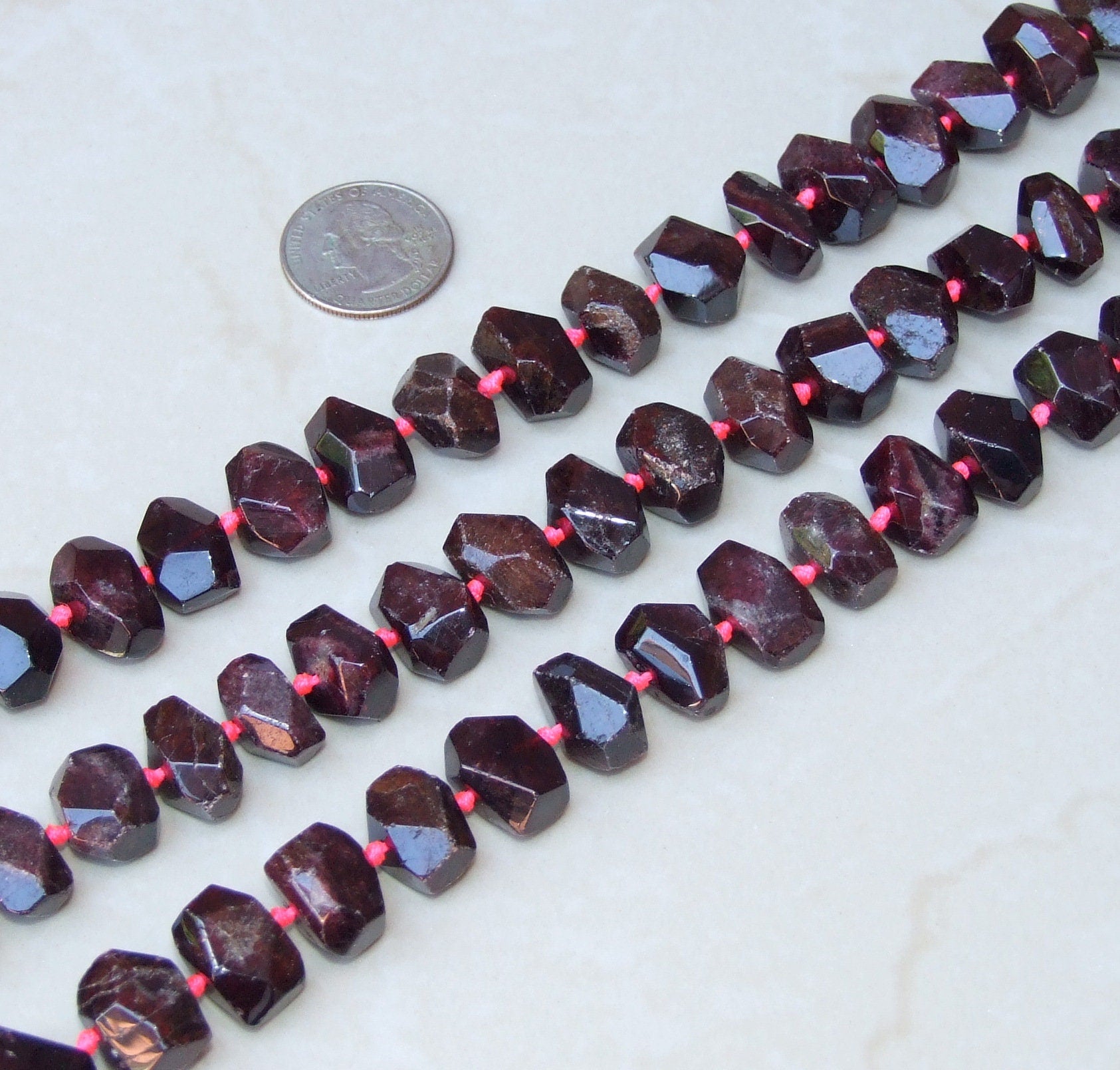 Red Garnet Faceted Nugget, Gemstone Beads, Polished Garnet Pendant, Garnet Bead, Half Strand, Cross Drilled - Small 18mm and Large 25mm - EDGBeadsandGems