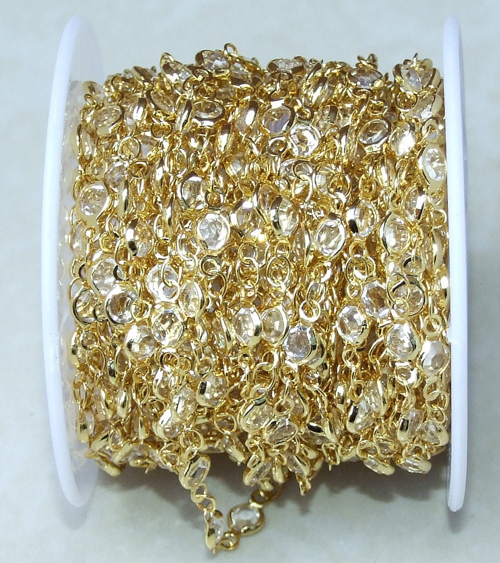 Clear Glass Rosary Chain, Bulk Chain, Faceted Glass Beads, Beaded Chain, Body Chain Jewelry, Gold Chain, Necklace Chain, Belly Chain, 02G - EDGBeadsandGems