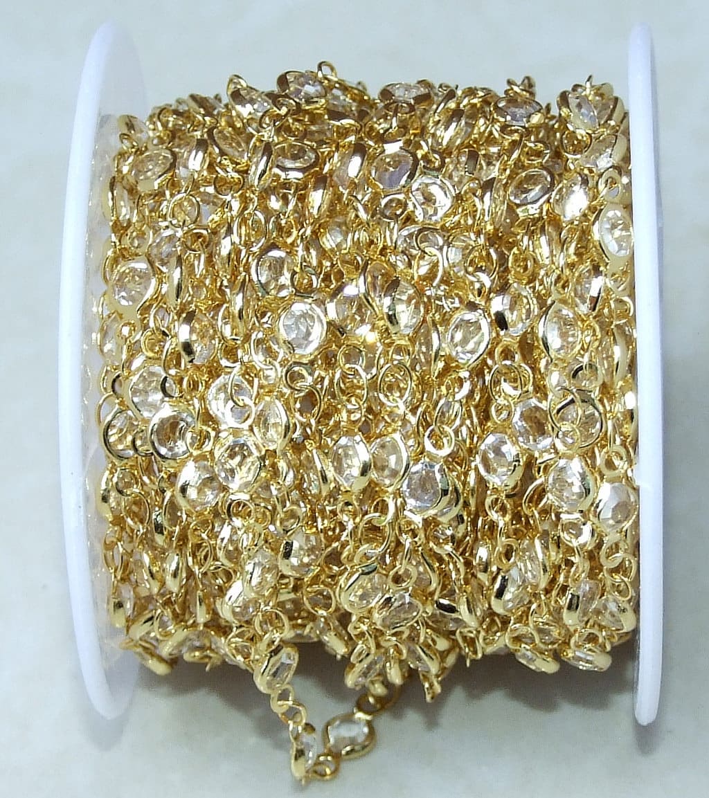 Clear Glass Rosary Chain, Bulk Chain, Faceted Glass Beads, Beaded Chain, Body Chain Jewelry, Gold Chain, Necklace Chain, Belly Chain, 02G - EDGBeadsandGems