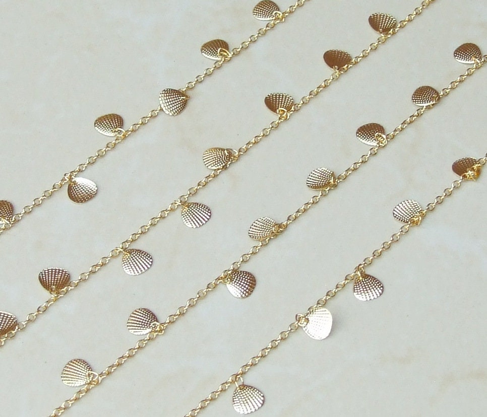 Gold Plated Shell Shaped Chain, Necklace Chain, Bulk Chain, Jewelry Making, Body Chain, Belly Chain, By the Foot, Shell Chain - 2.5mm x 2mm - EDGBeadsandGems