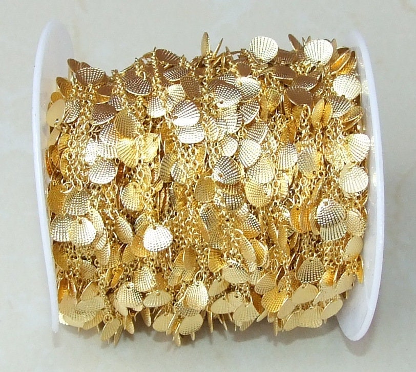 Gold Plated Shell Shaped Chain, Necklace Chain, Bulk Chain, Jewelry Making, Body Chain, Belly Chain, By the Foot, Shell Chain - 2.5mm x 2mm - EDGBeadsandGems