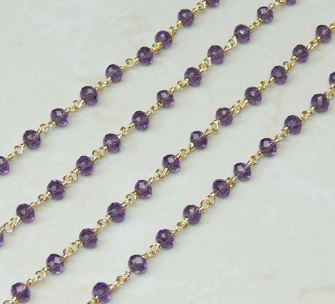 Amethyst Glass Rosary Chain by the Foot, Rosary Chain with Beads, Rosary Chain Wholesale, Rosary Chain Bulk, Jewelry Making, 5mm x 6mm - EDGBeadsandGems
