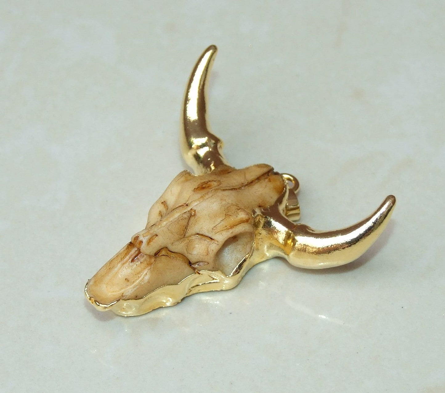 Gold Plated Longhorn Cattle Skull Pendant - Skull Pendant - Buffalo Skull Pendant - Cow Horn - Charm- Gold Plated - 45mm x 45mm - EDGBeadsandGems