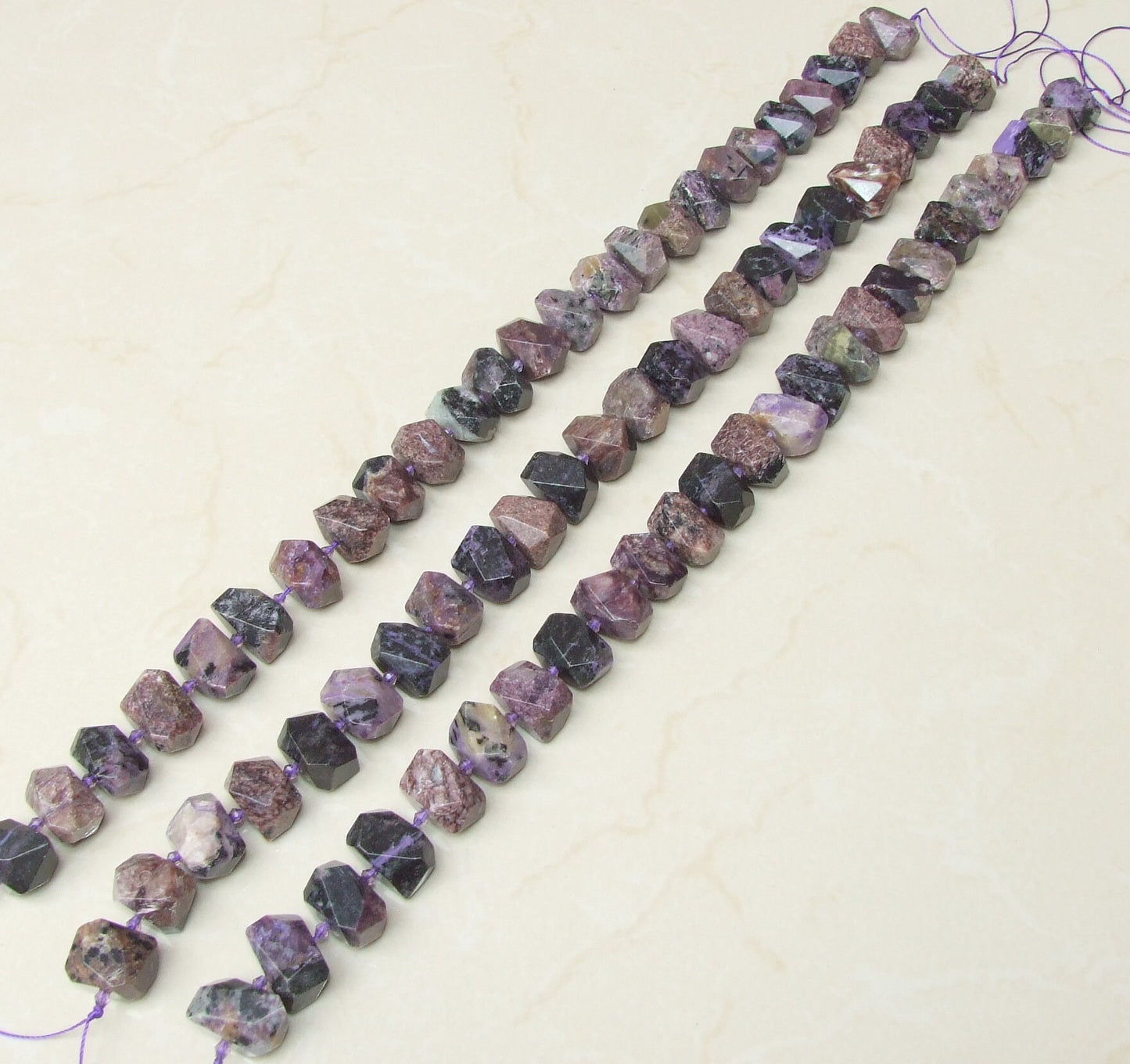 Charoite Faceted Nugget, Gemstone Beads, Polished Charoite Pendant, Charoite Bead, Loose Jewelry Stones, Half Strand, 12mm x 12mm x 20mm - EDGBeadsandGems