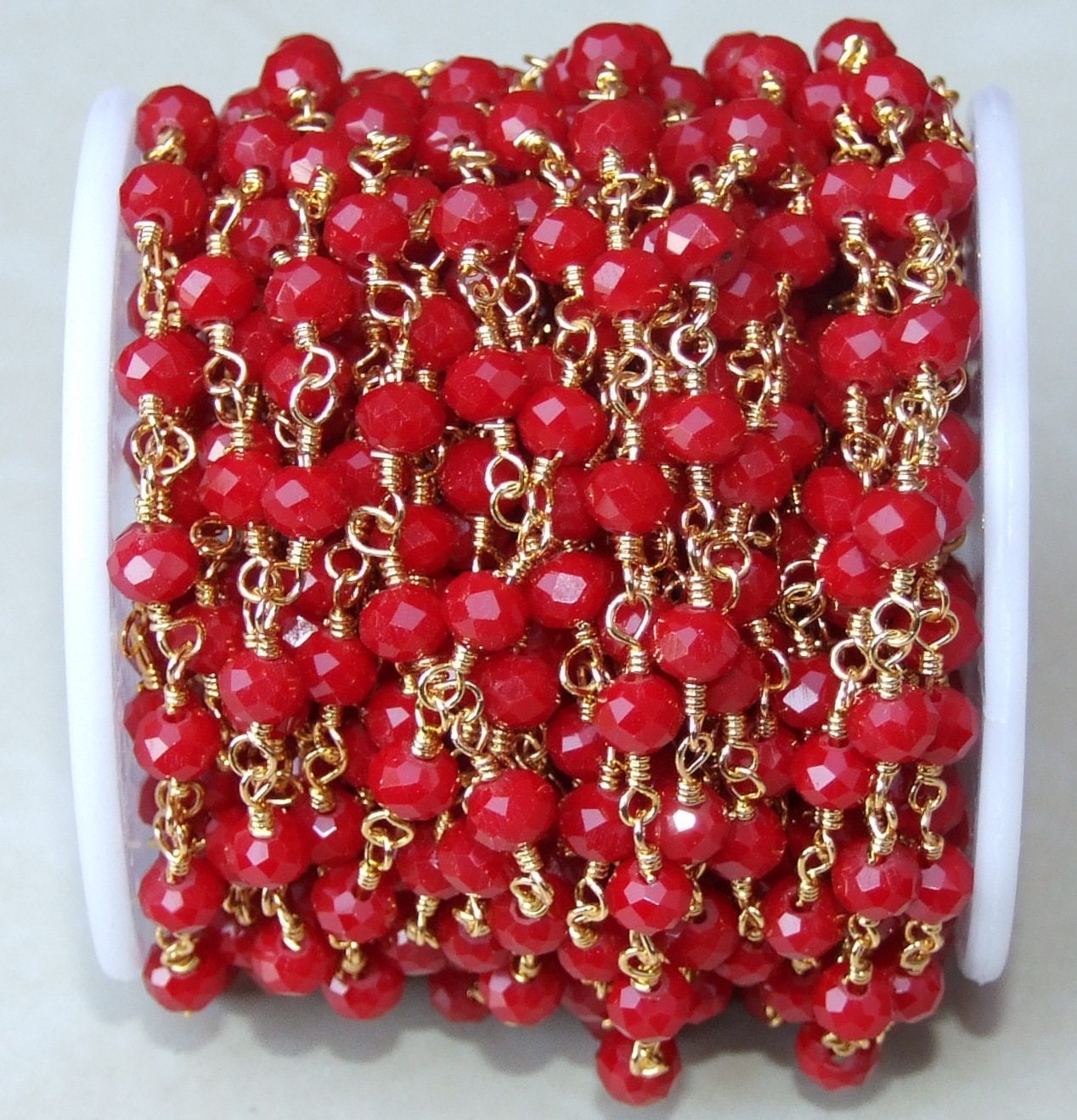 Ruby Red Glass Rosary Chain, Bulk Chain, Rondelle Glass Beads, Beaded Chain, Body Chain Jewelry, Gold Chain, Necklace Chain, Belly Chain - EDGBeadsandGems