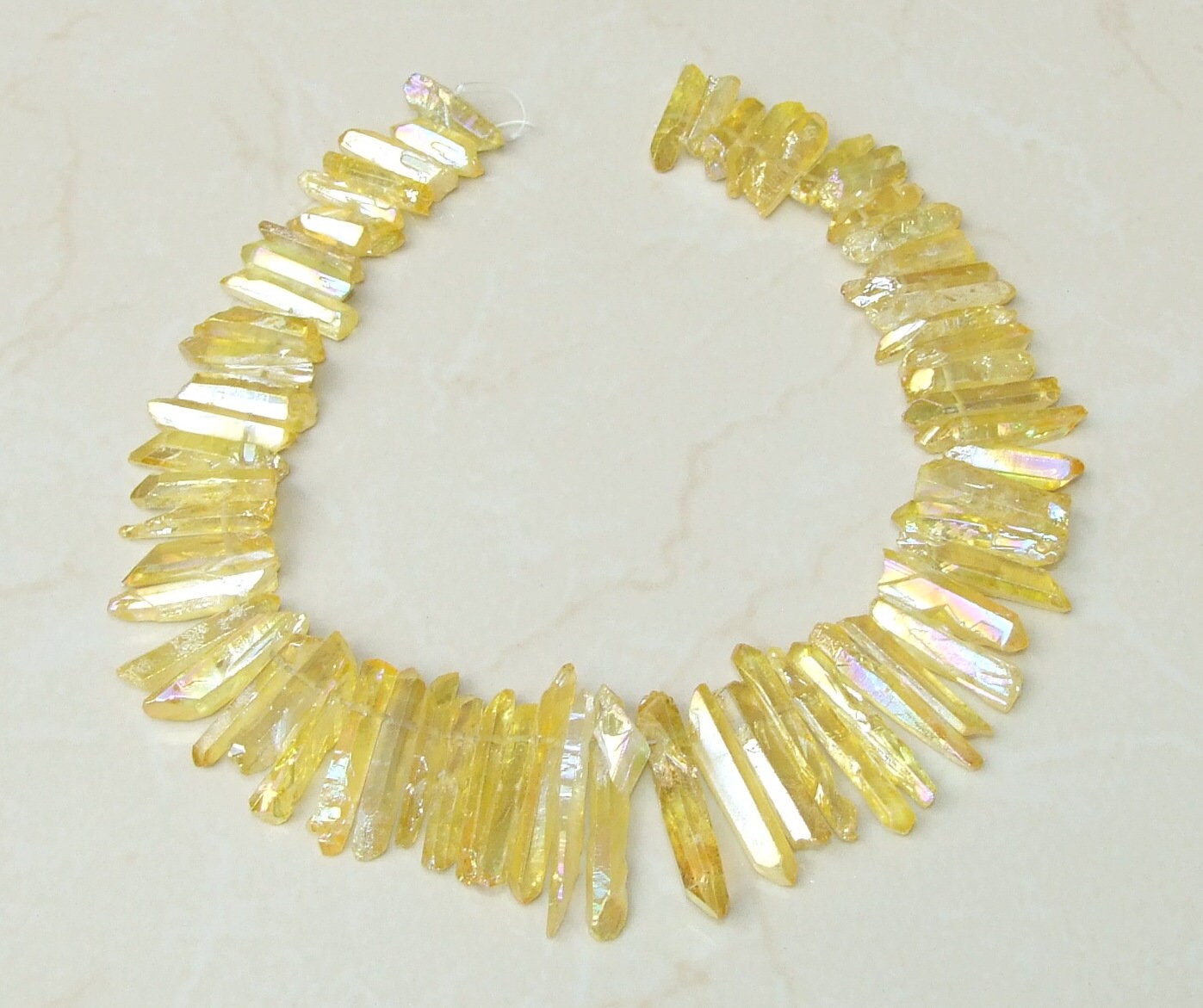 Yellow Titanium Quartz Cluster Point, Titanium Quartz Points Strand, Raw Quartz Points Drilled, Quartz Crystals Points Strand Beads, 15-38mm - EDGBeadsandGems